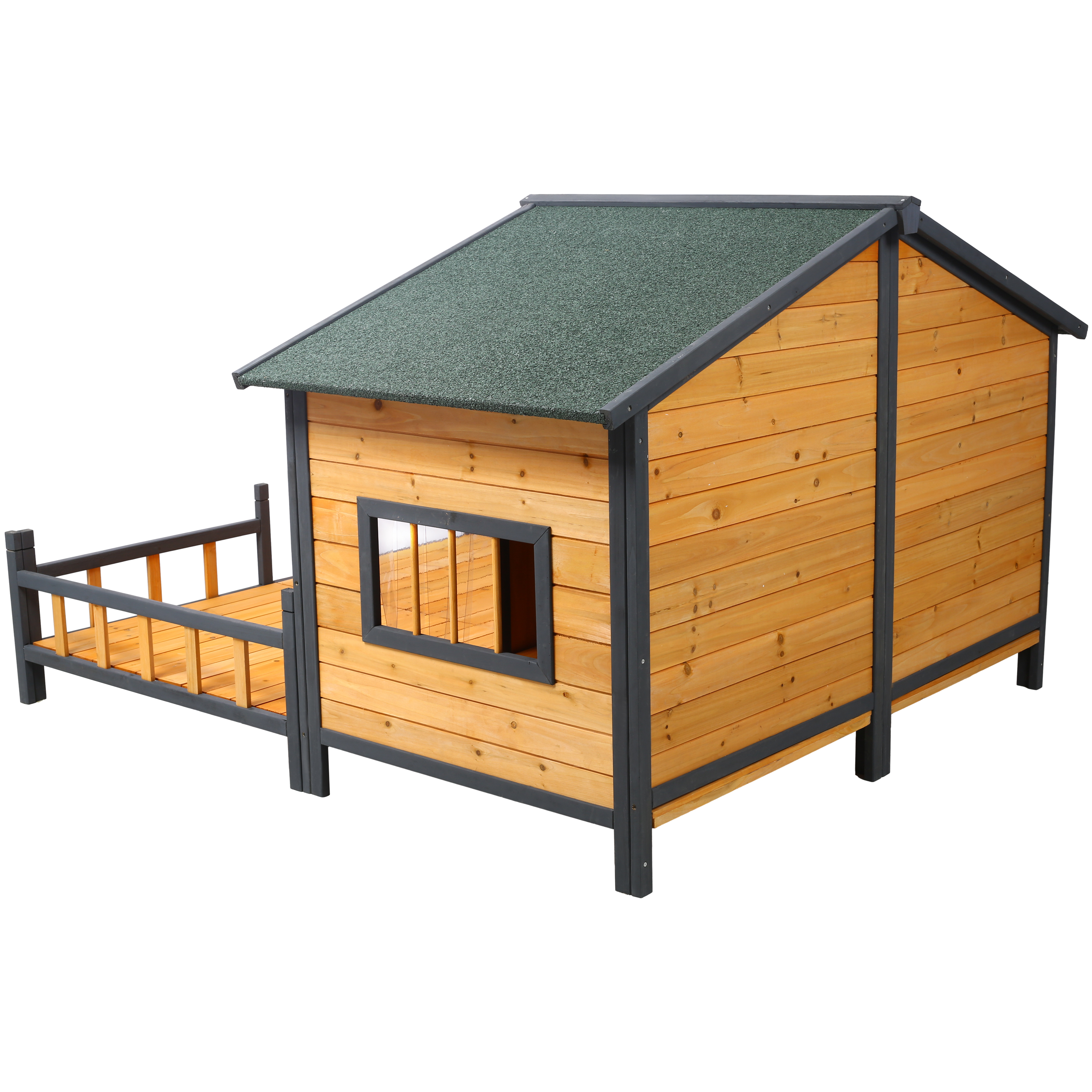 Wooden Large Dog House Outdoor Double XL Dog Kennel with Elevated Floor and Porch, Weatherproof Puppy Shelter for Small and Medium Breed Dogs, Natural image 15