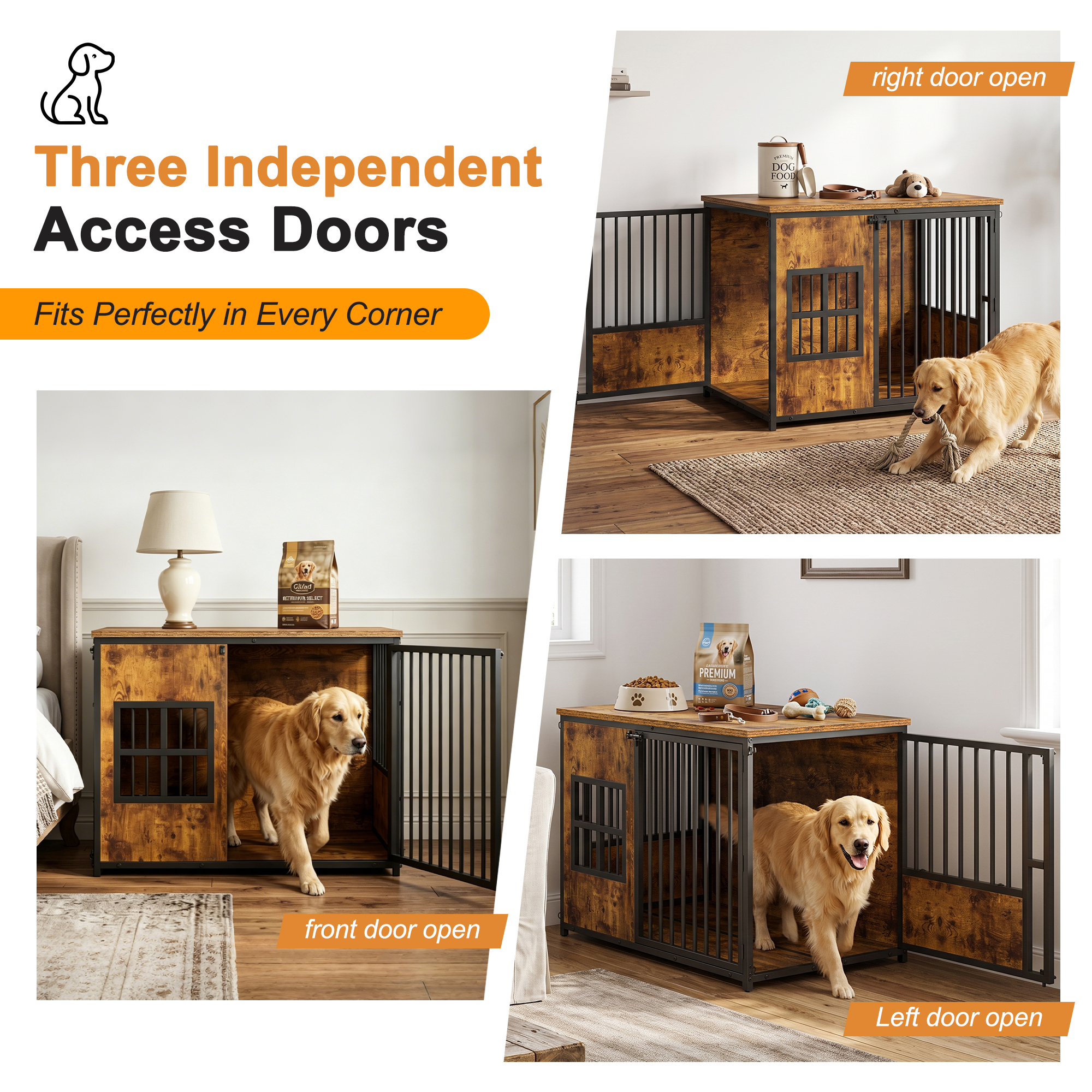 Wooden Dog Crate Furniture, Large Dog Kennel with Storage Top, Indoor Pet Cage image 17