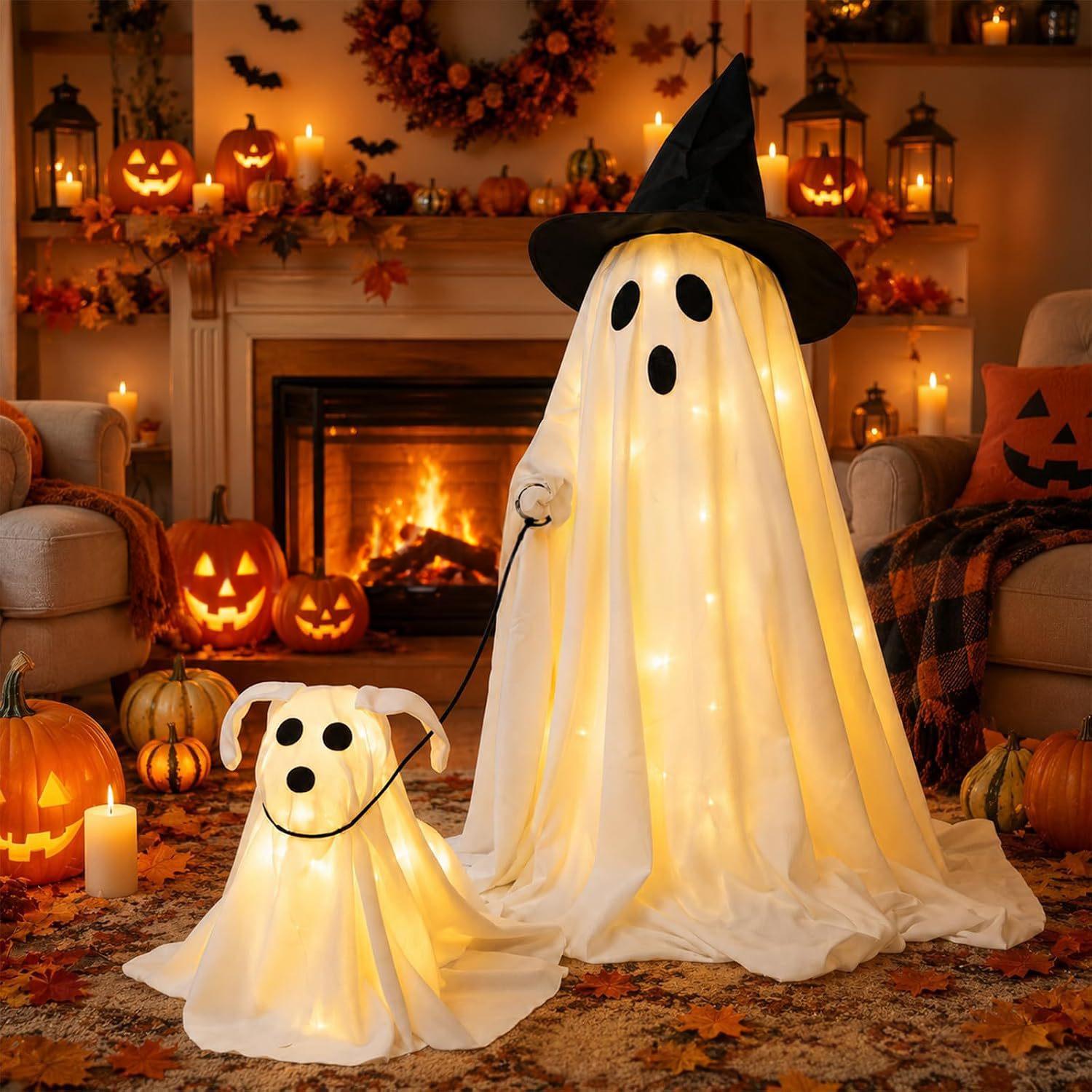Wizard Ghost Dog-Walking Two-Piece Decorative Figurine Set image 2