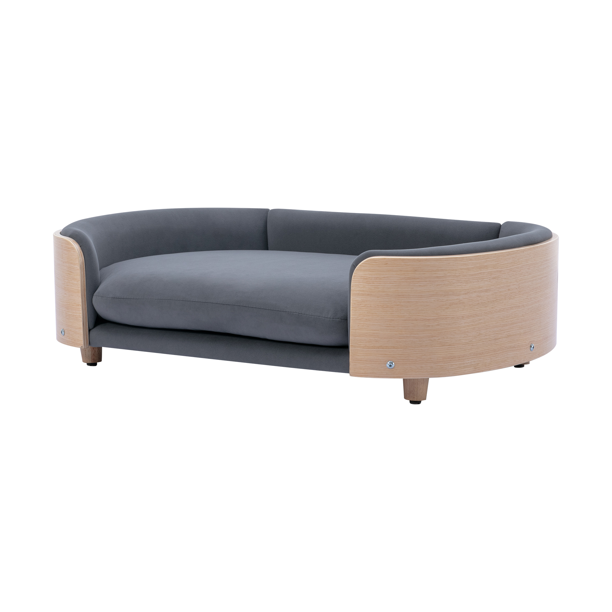 Scandinavian style Elevated Dog Bed Pet Sofa With Solid Wood legs and Bent Wood Back, Velvet Cushion,Large Size image 10