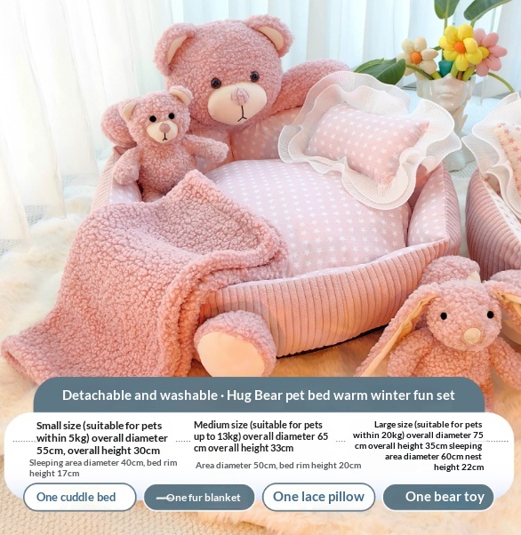 Full Disassembly And Cleaning Thick Circular Cartoon Teddy Pet Cat Bed image 2