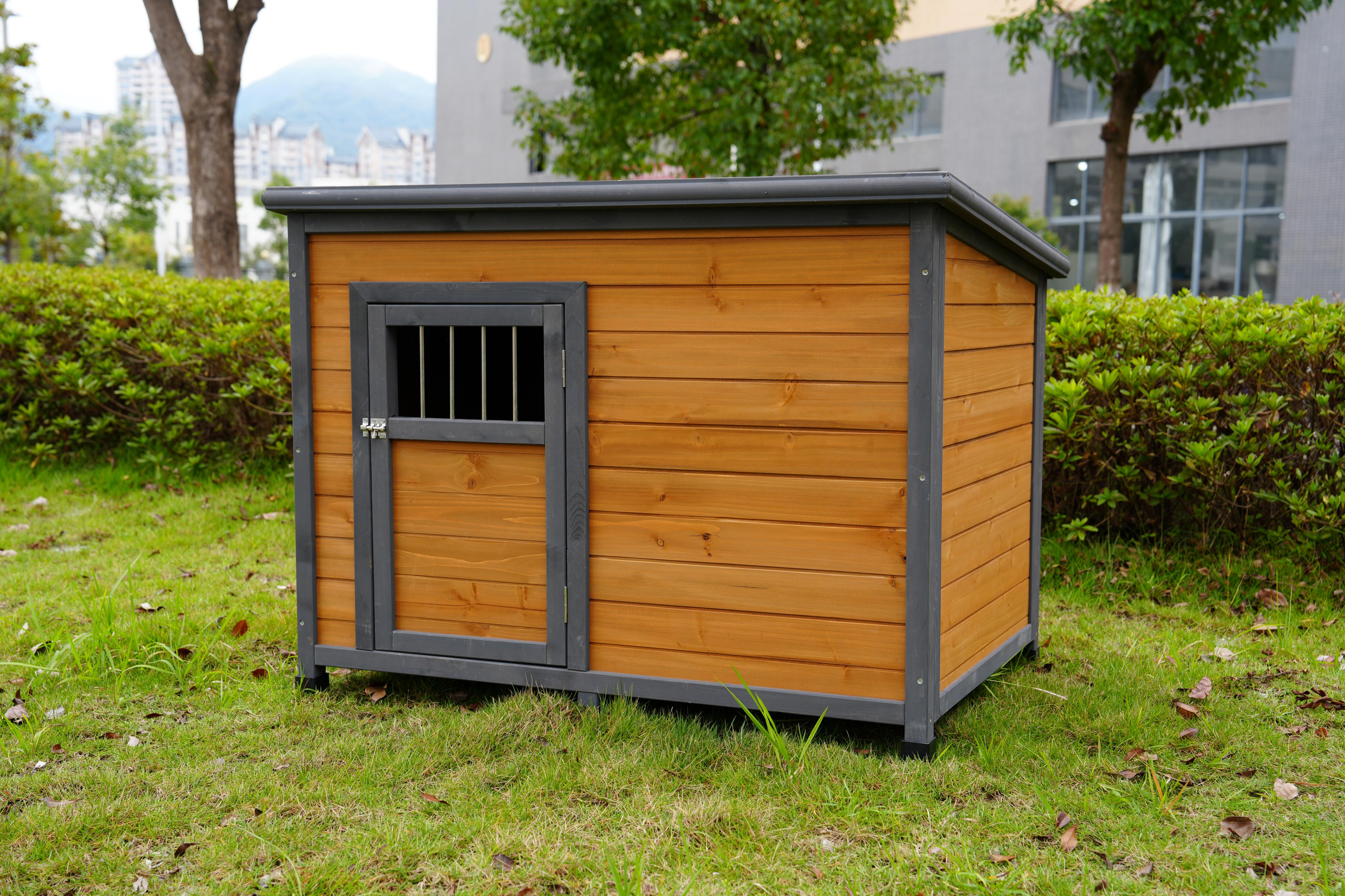 45"large solid wood dog house, waterproof PVC plastic roof, breathable wooden doors image 9