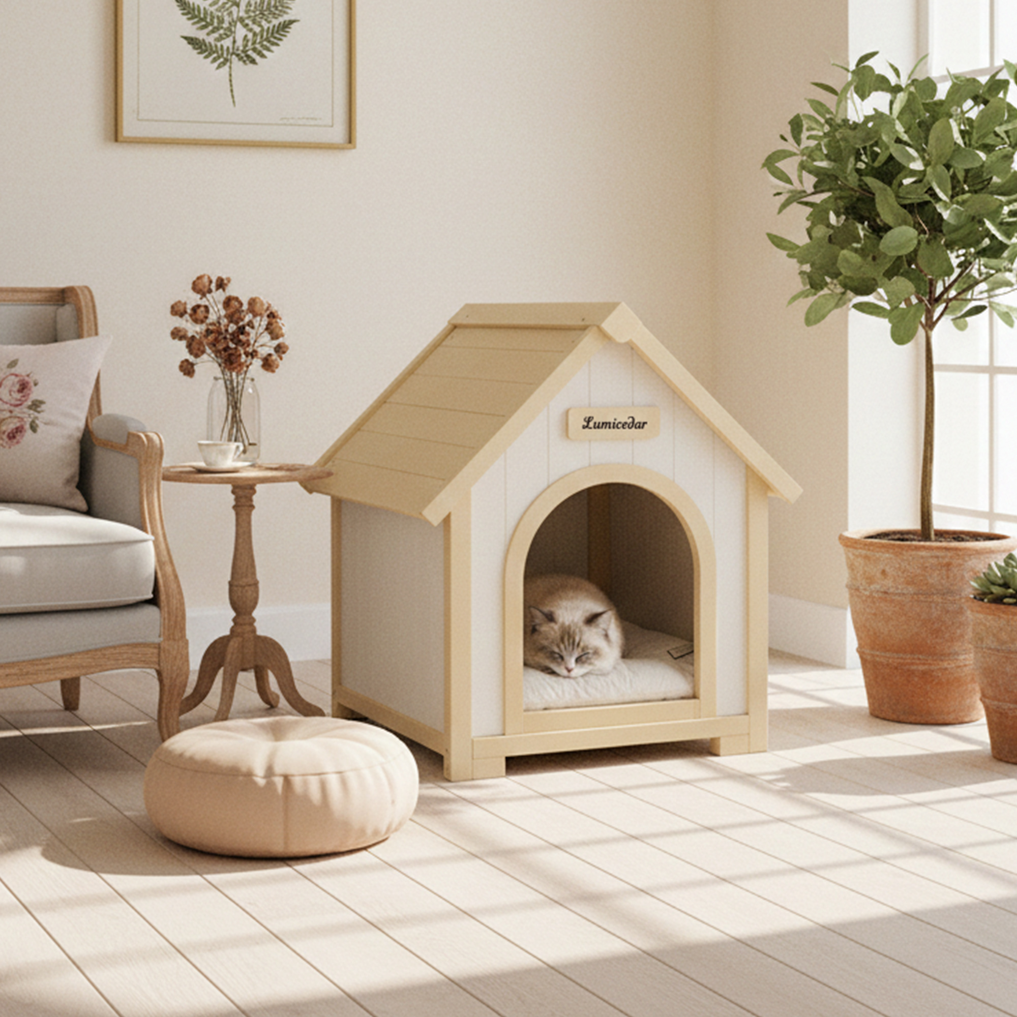 Modern Indoor Wooden Dog House with EVA Cushion – Solid Cedar Pet House for Small Dogs & Cats image 10