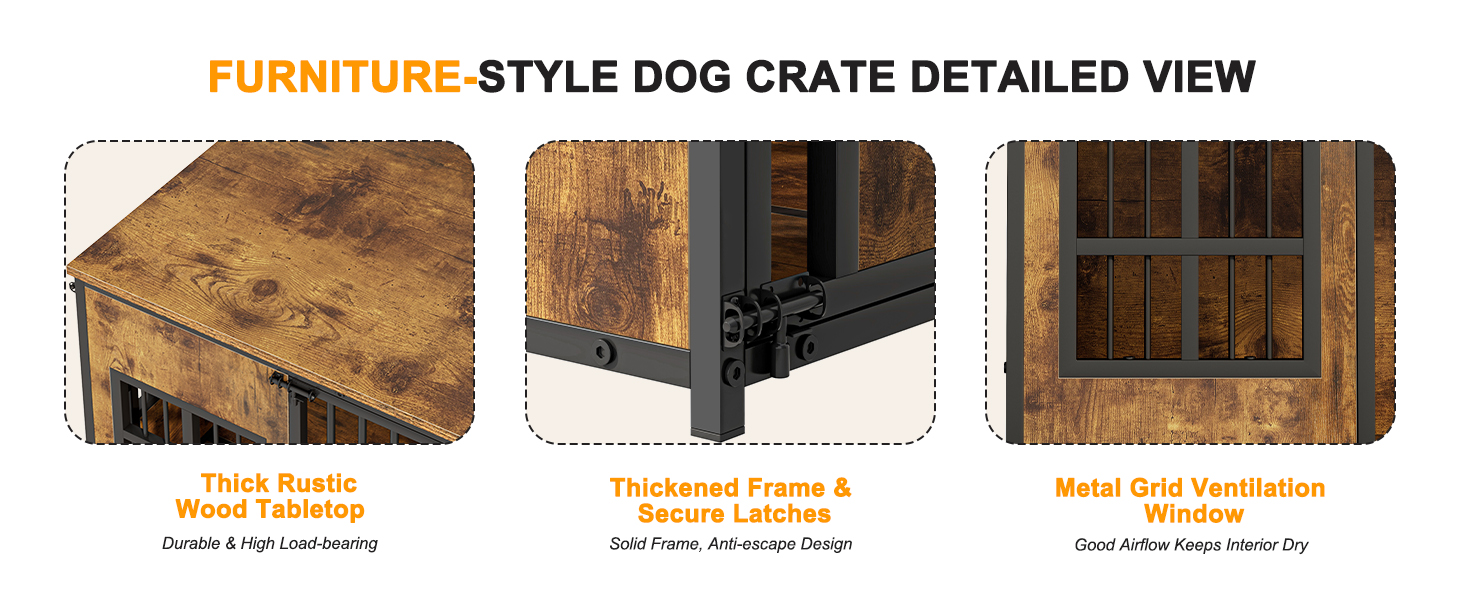 Wooden Dog Crate Furniture, Large Dog Kennel with Storage Top, Indoor Pet Cage image 15