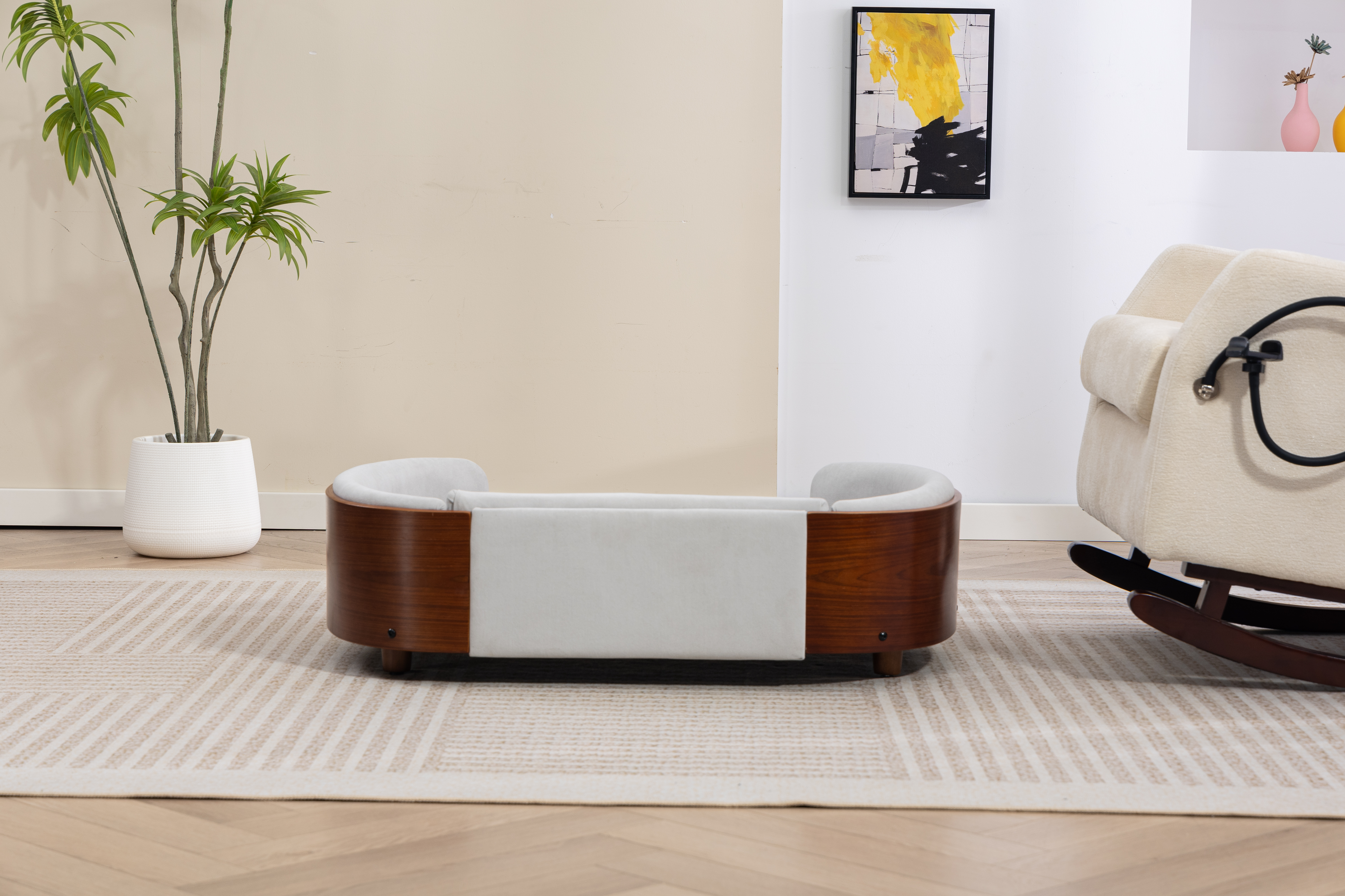 Scandinavian style Elevated Dog Bed Pet Sofa With Solid Wood legs and Walnut Bent Wood Back, Velvet Light Gray,Large Size image 10