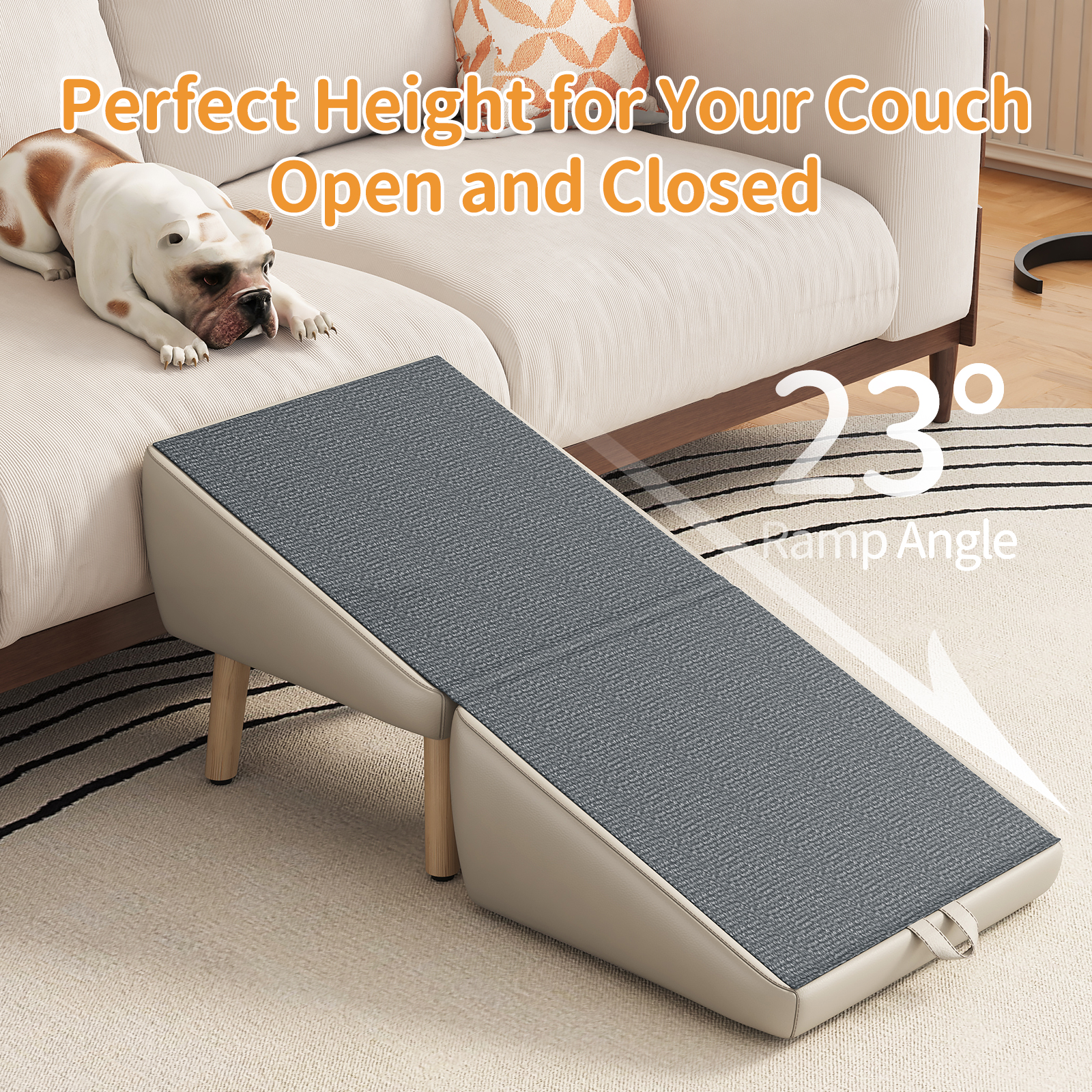 (UPGRADED) Dog Stairs for Small Dogs and Cats, Dog Ramp for Couch and Bed, Foldable 2-in-1 Wooden Pet Steps for Puppy, Split Ottoman Design (Light Grey) image 4