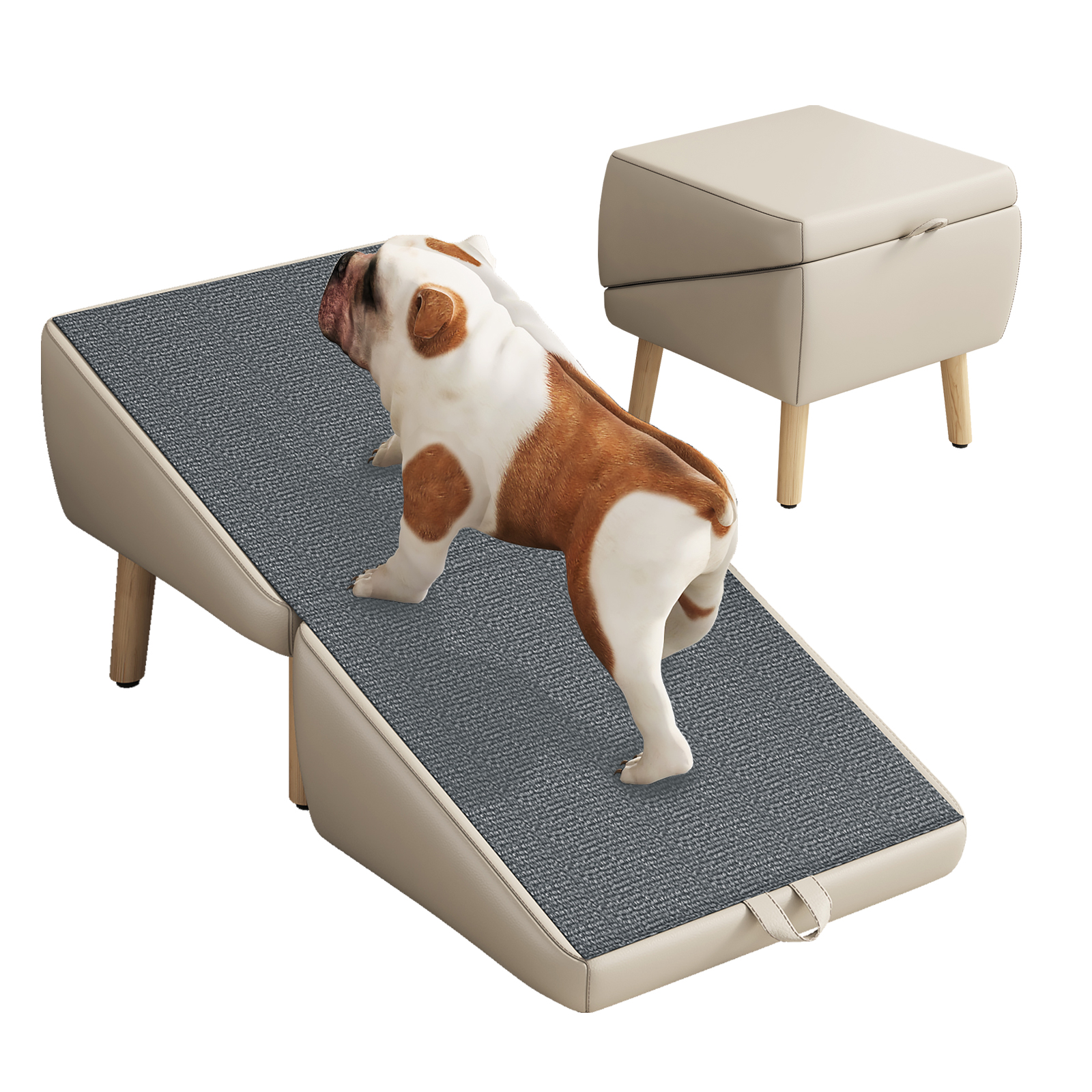(UPGRADED) Dog Stairs for Small Dogs and Cats, Dog Ramp for Couch and Bed, Foldable 2-in-1 Wooden Pet Steps for Puppy, Split Ottoman Design (Light Grey) image 5