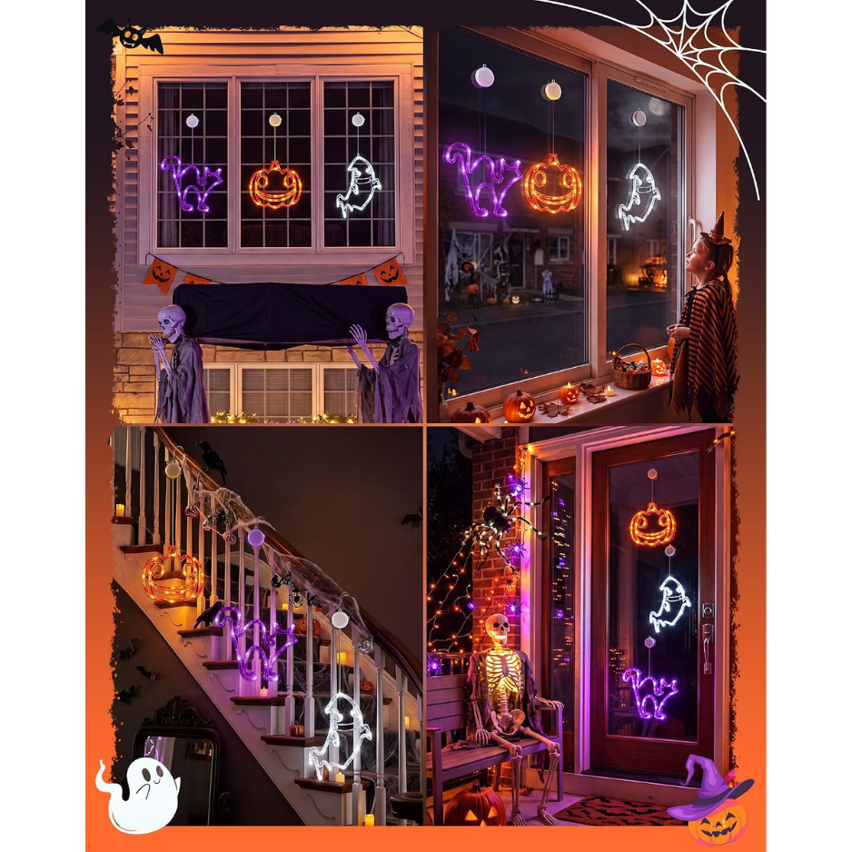 3 Pack Halloween Window Lights, Pumpkin, Ghost & Cat image 2