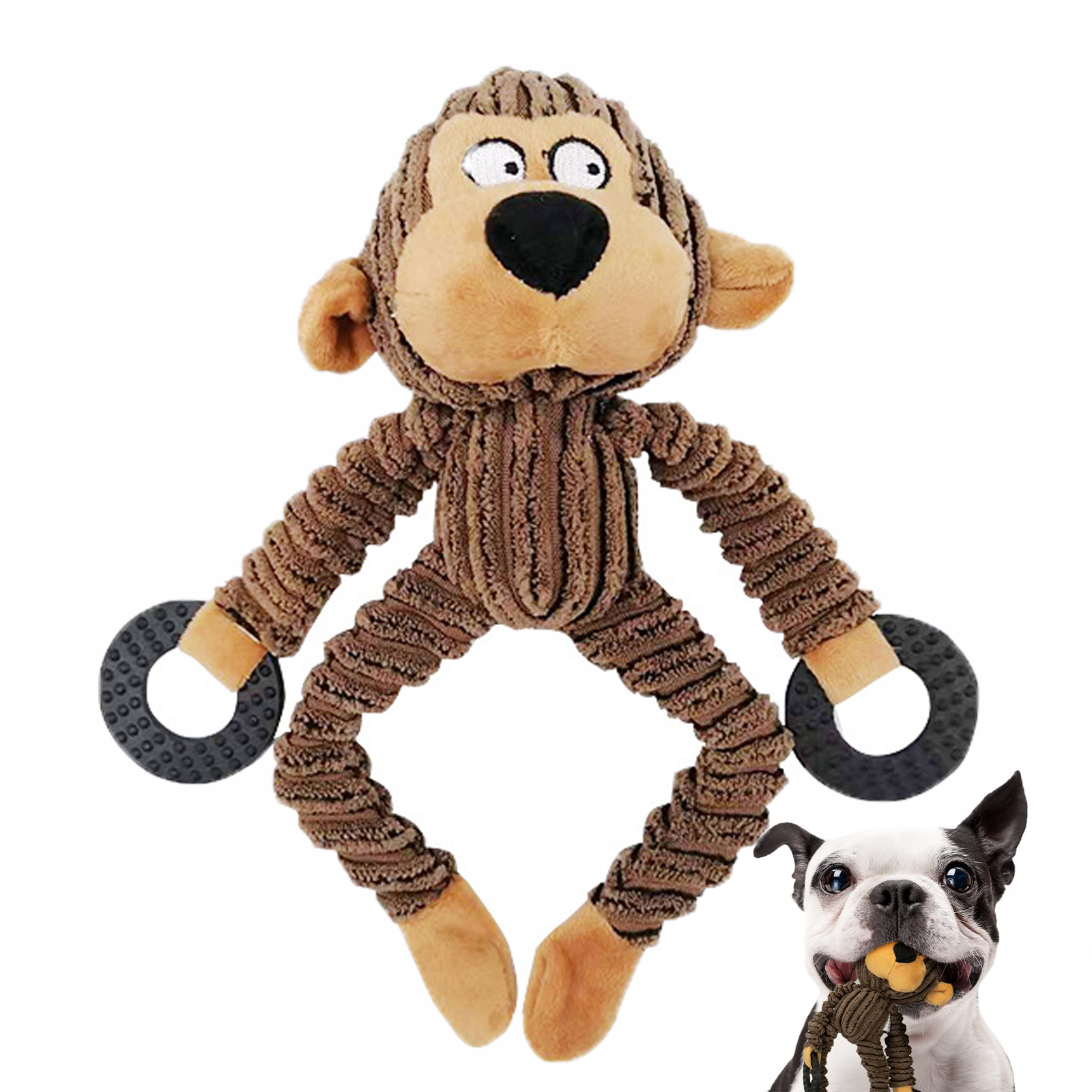 Squeaky Plush Monkey Dog Toy with Teething Rings image 7