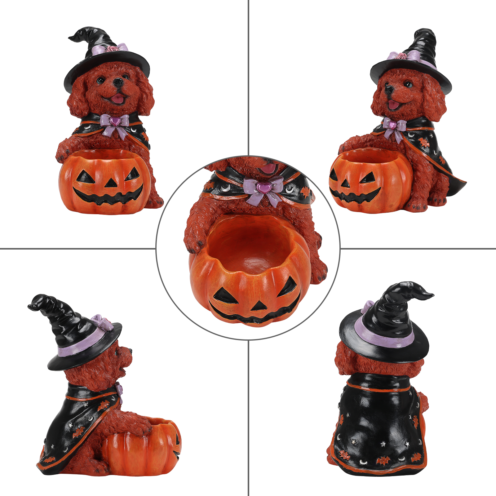 Halloween Puppy Witch Figurine With Pumpkin Bowl image 5