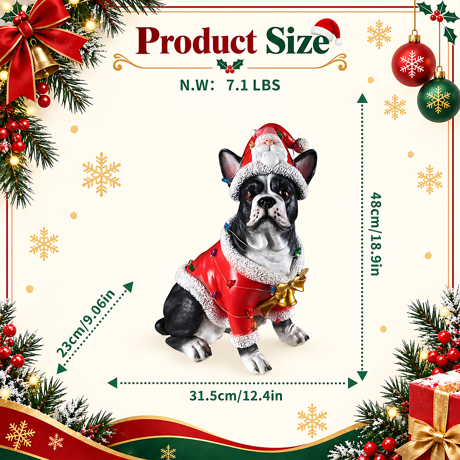 Christmas French Bulldog Statue, Holiday Dog Figurine in Santa Outfit image 12