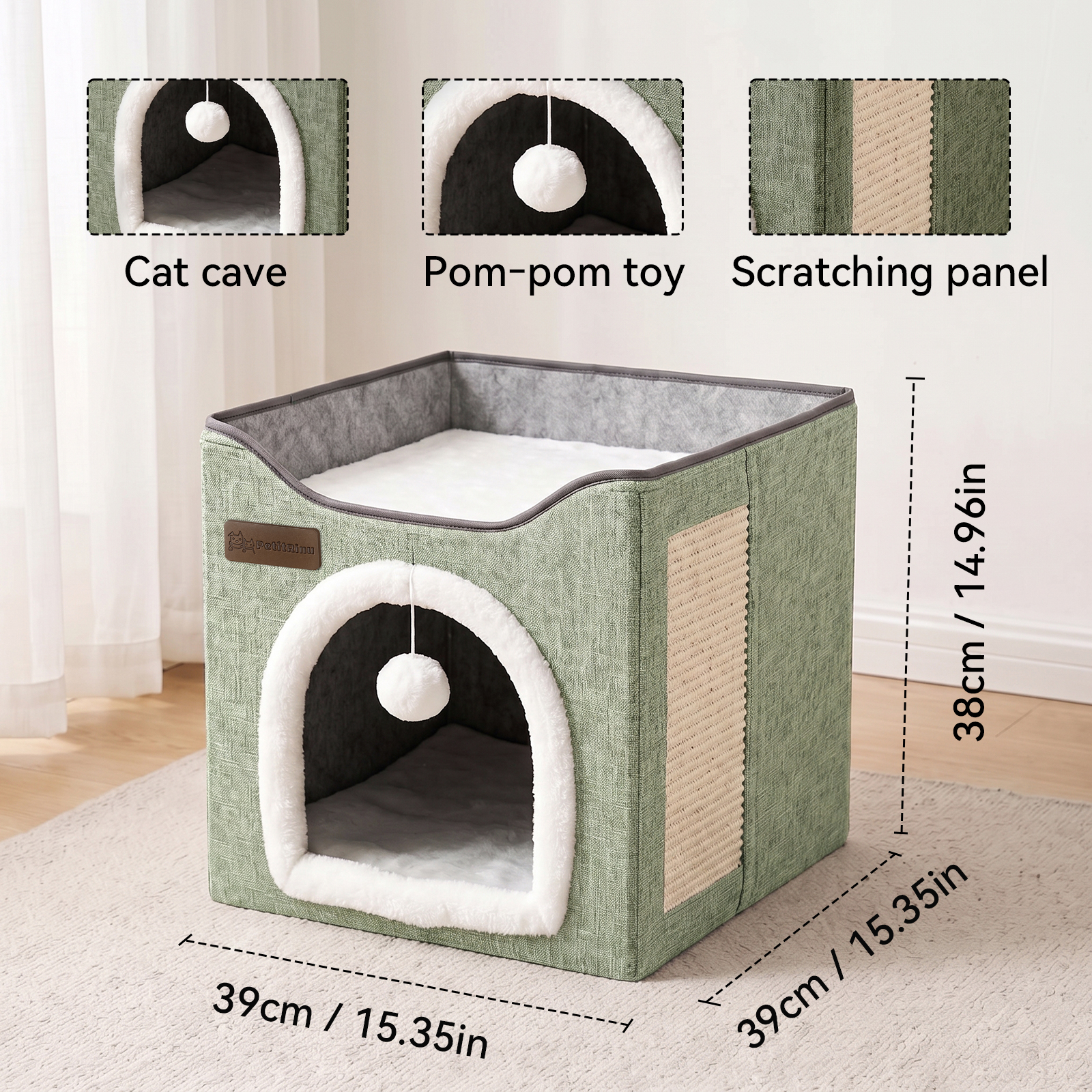 Arched Cat Bed In Green And Gray Color image 8