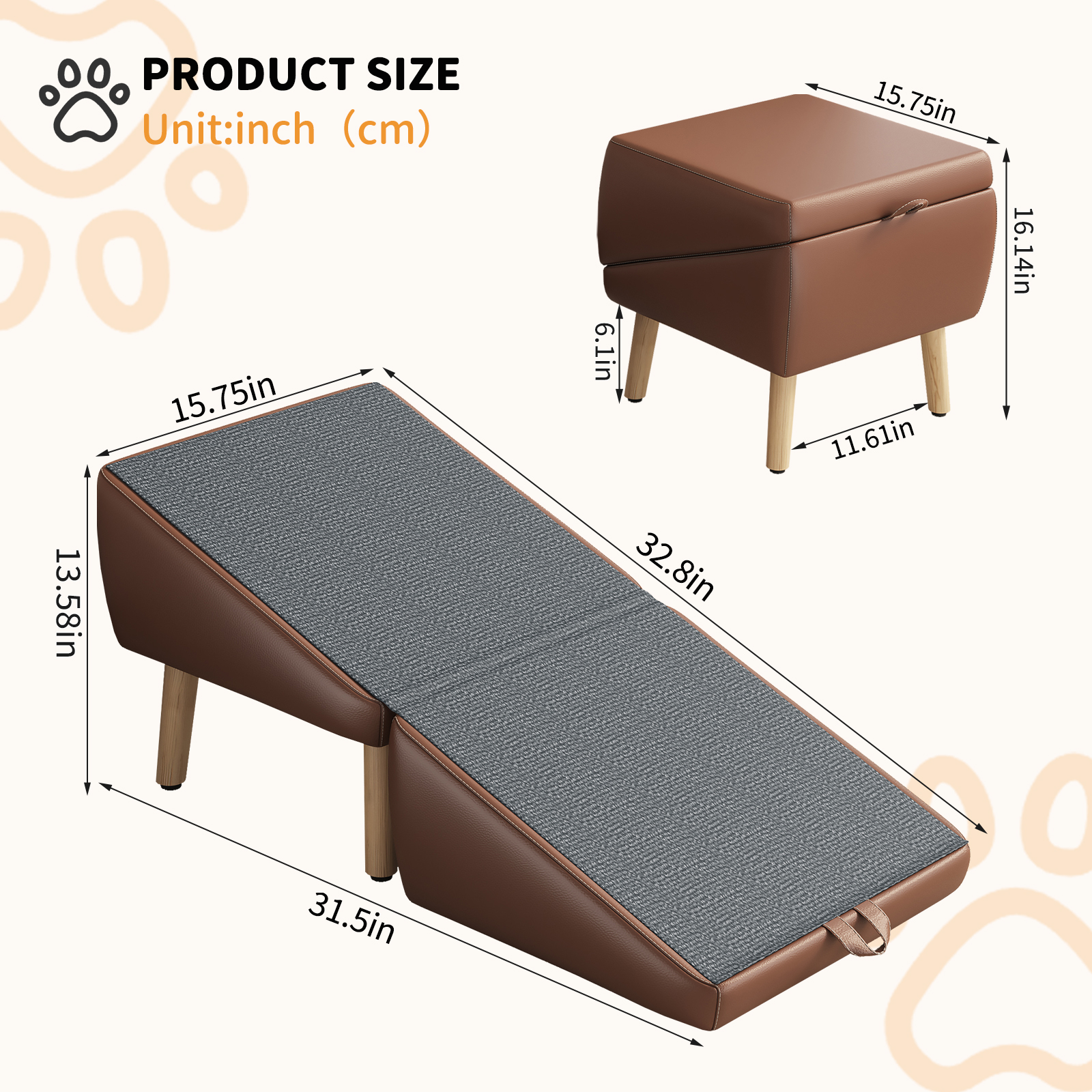 (UPGRADED) Dog Stairs for Small Dogs and Cats, Dog Ramp for Couch and Bed, Foldable 2-in-1 Wooden Pet Steps for Puppy, Split Ottoman Design (BROWN) image 15