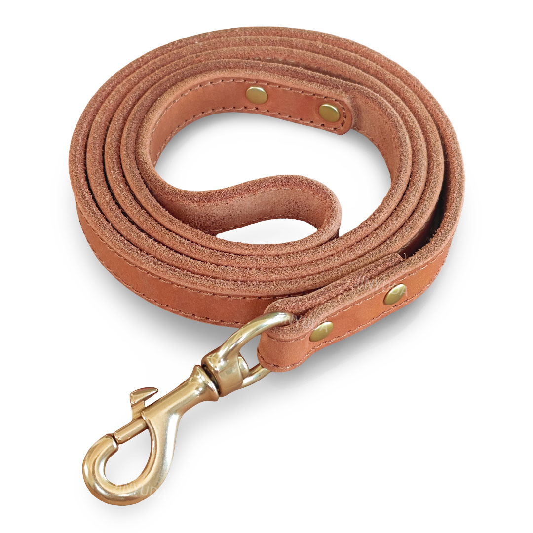 Pet Rope Dog Leash Genuine Full-grain Leather Rope Brass image 3