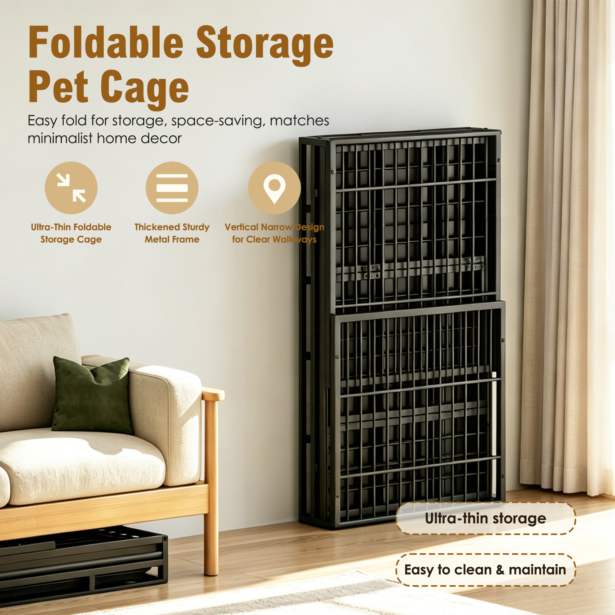 Heavy Duty Dog Crate , Mobile Pet Kennel with Lockable Wheels & Rotary Twist-Latch, Indoor Outdoor Metal Cage with Perforated Top image 4