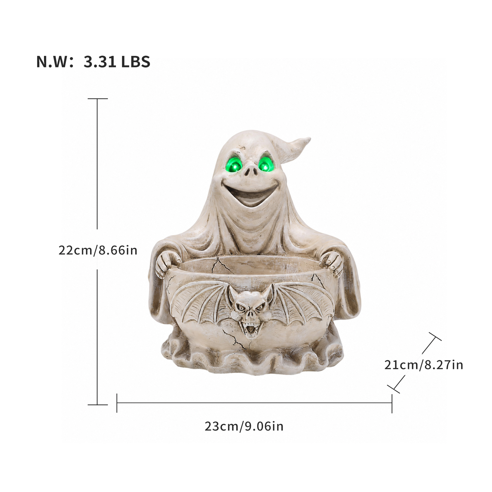 Halloween Ghost Storage Bowl Figurine, Spooky Candy Dish with LED Light for Halloween Party image 12