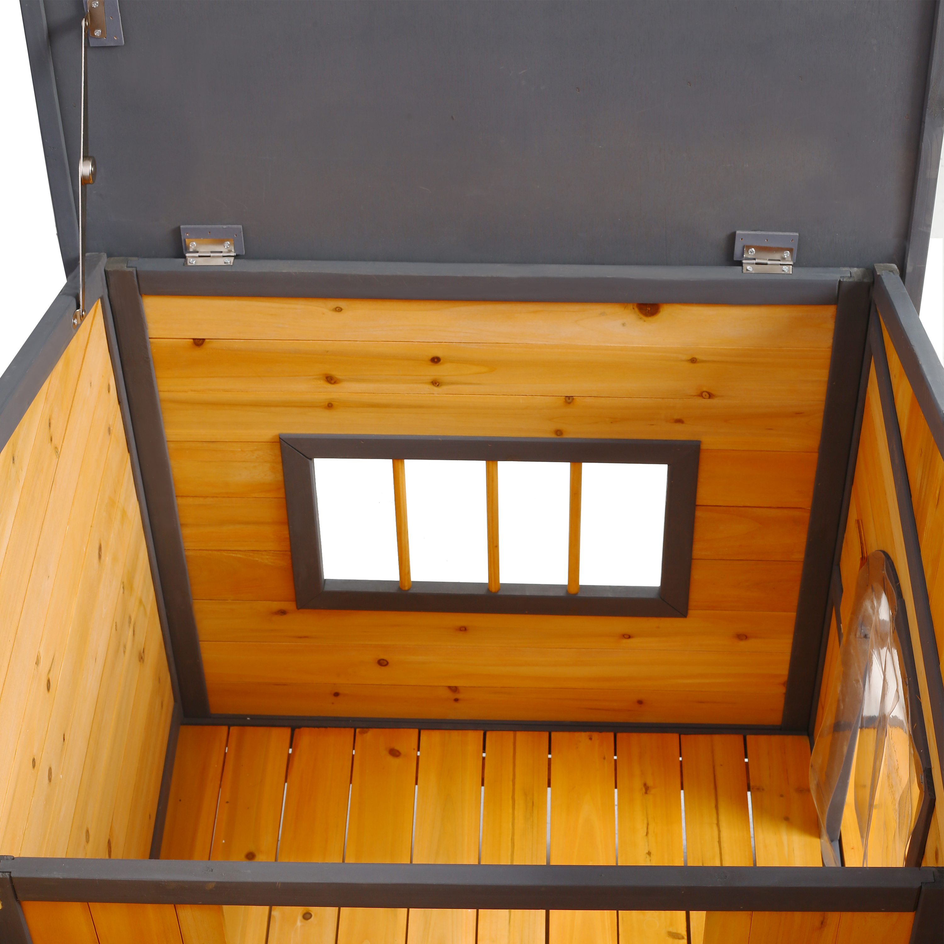Wooden Large Dog House Outdoor Double XL Dog Kennel with Elevated Floor and Porch, Weatherproof Puppy Shelter for Small and Medium Breed Dogs, Natural image 7
