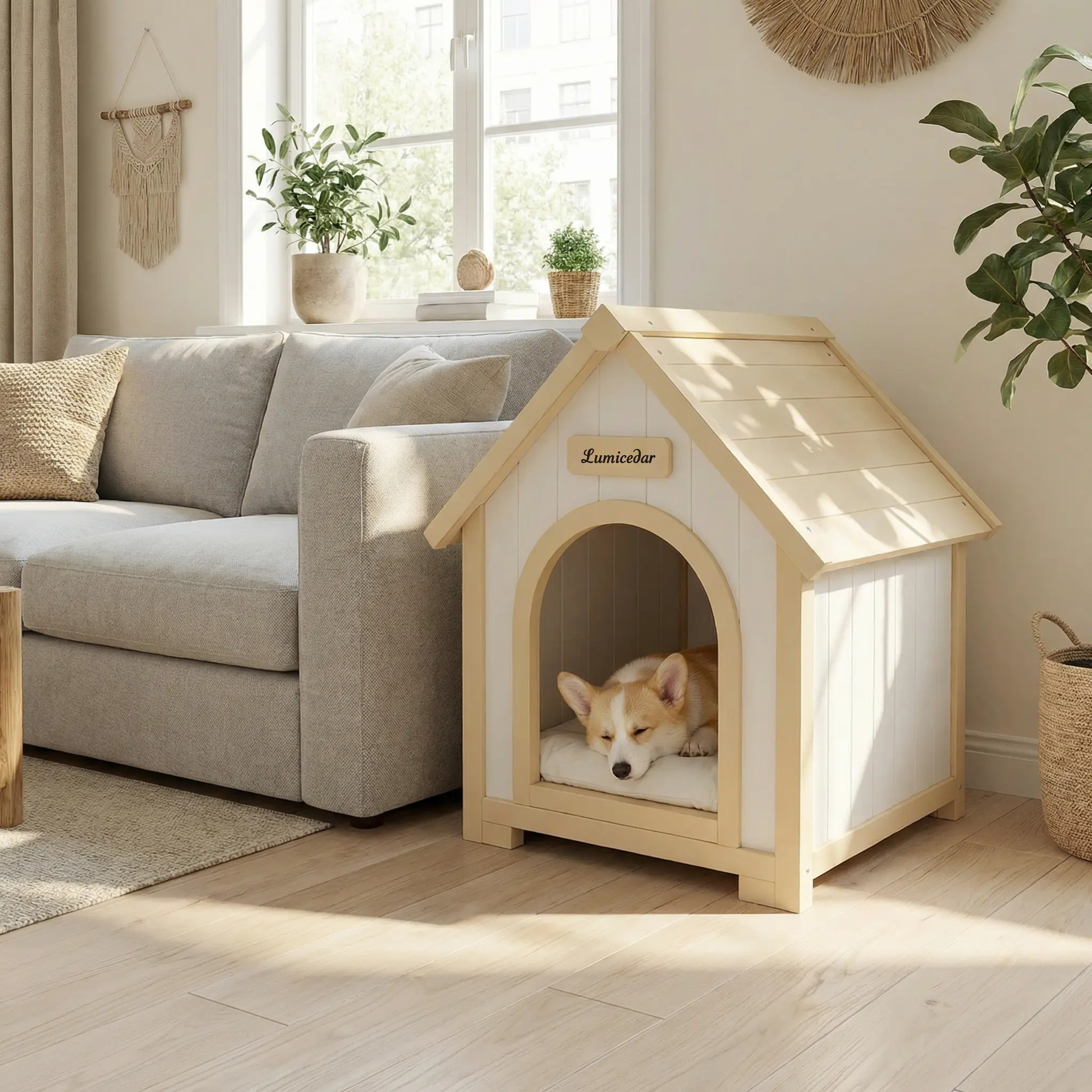 Modern Indoor Wooden Dog House with EVA Cushion – Solid Cedar Pet House for Small Dogs & Cats image 9