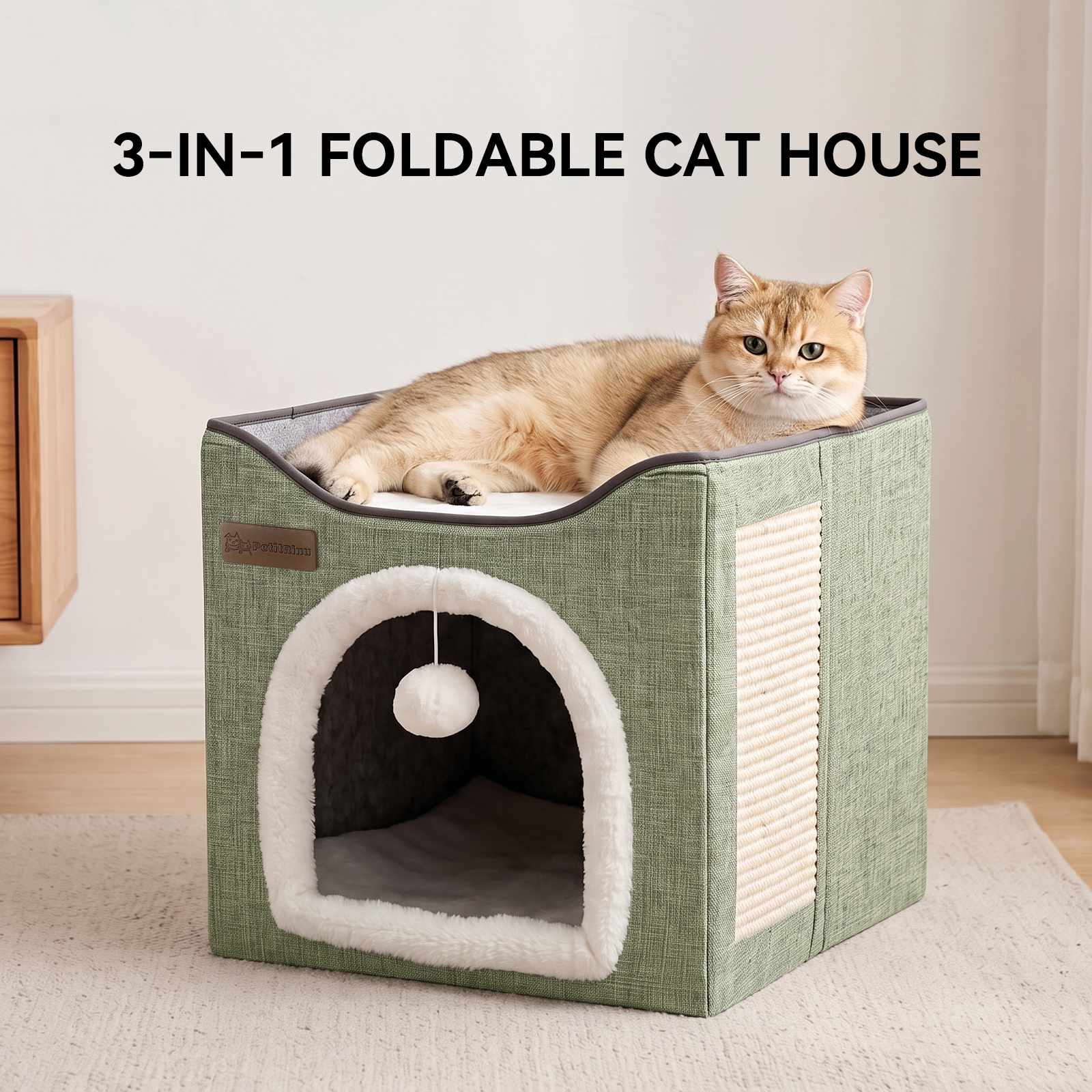 Arched Cat Bed In Green And Gray Color image 2