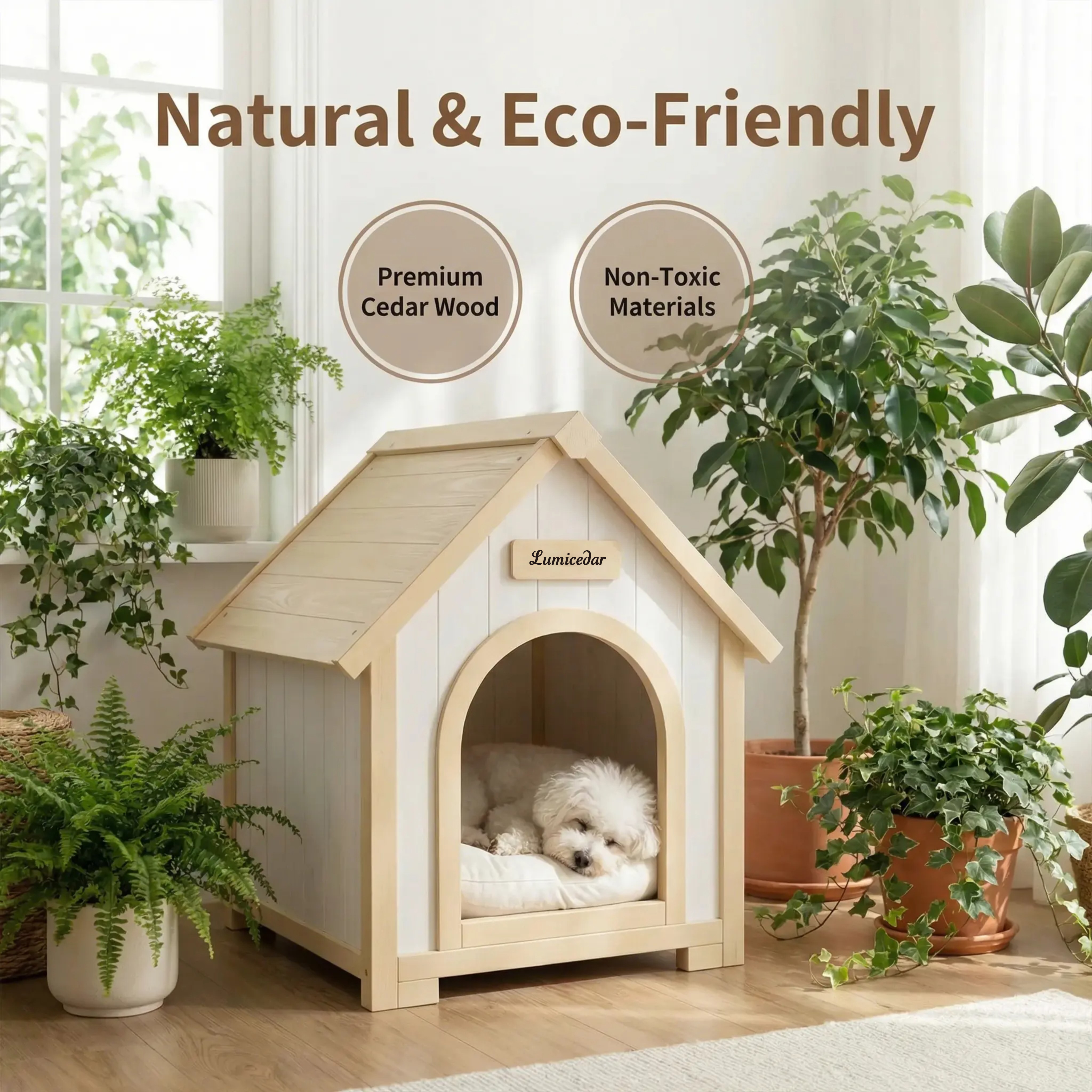 Modern Indoor Wooden Dog House with EVA Cushion – Solid Cedar Pet House for Small Dogs & Cats image 27