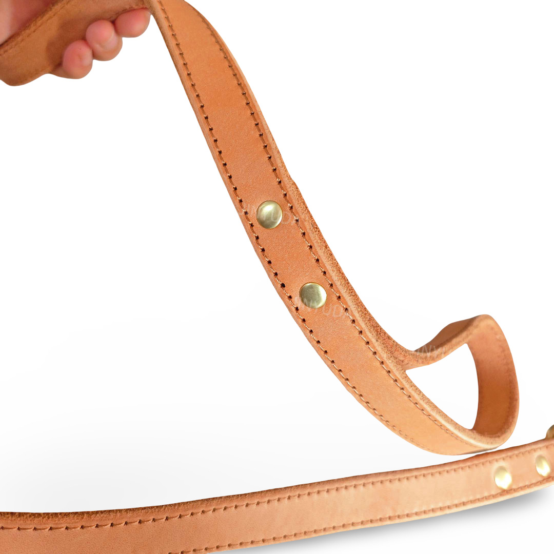 Pet Rope Dog Leash Genuine Full-grain Leather Rope Brass image 2