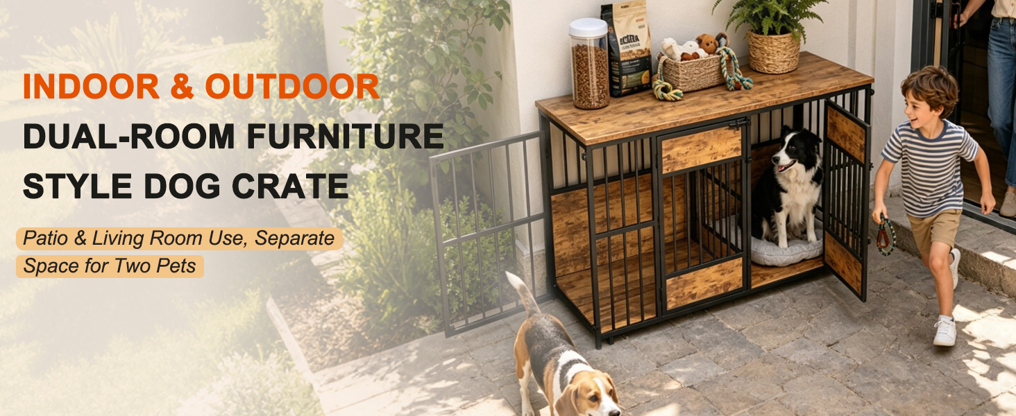 Wooden Dog Crate Furniture, Large Dog Kennel with Storage Top, Indoor Pet Cage image 12