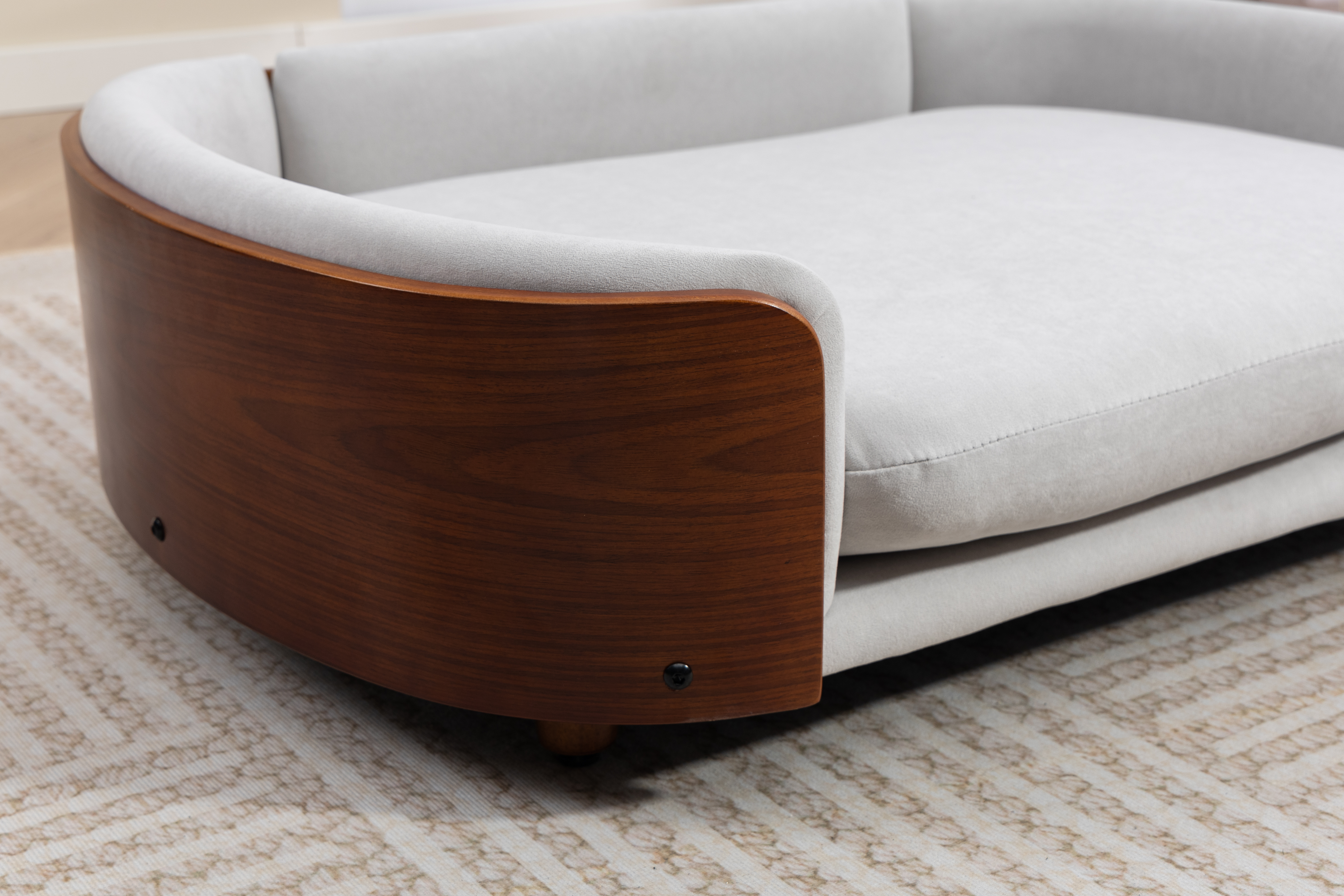 Scandinavian style Elevated Dog Bed Pet Sofa With Solid Wood legs and Walnut Bent Wood Back, Velvet Light Gray,Large Size image 16