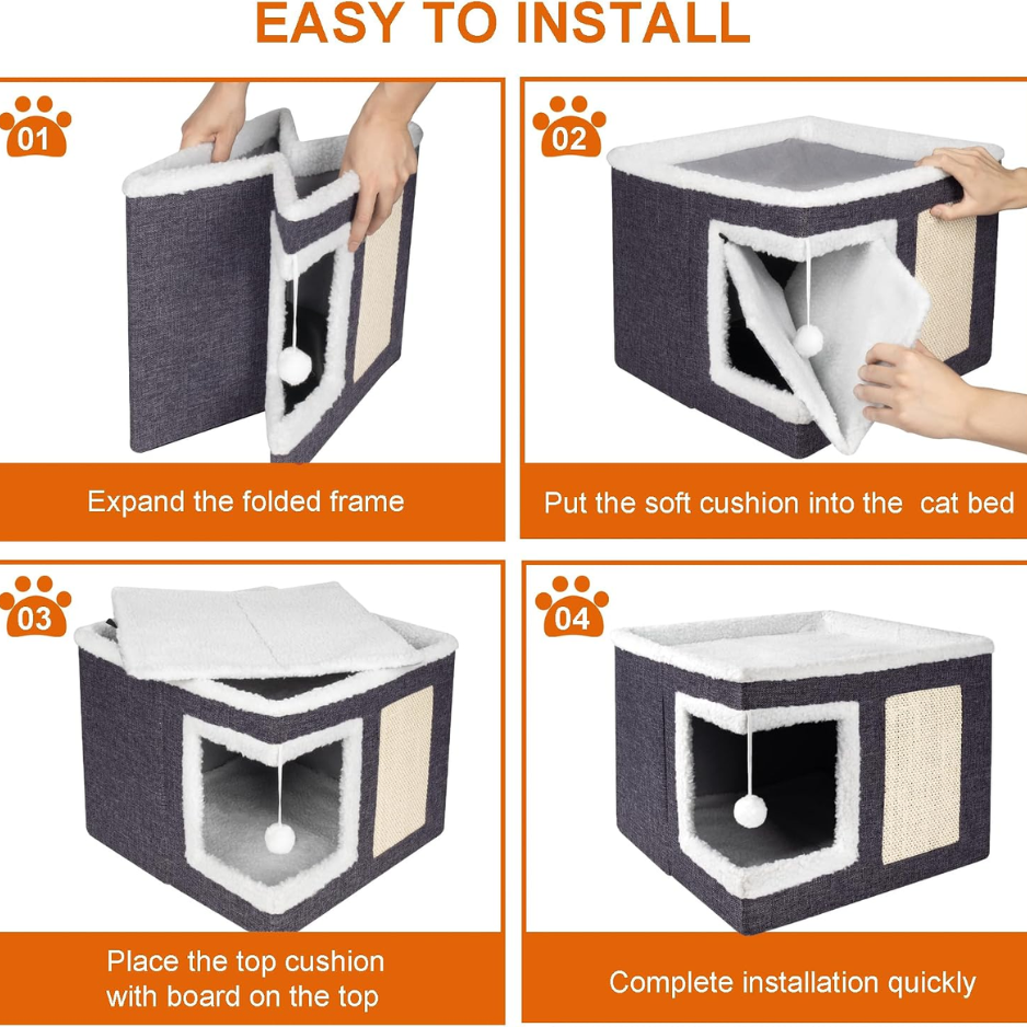 Foldable Cat Cave Bed with Scratch Pad