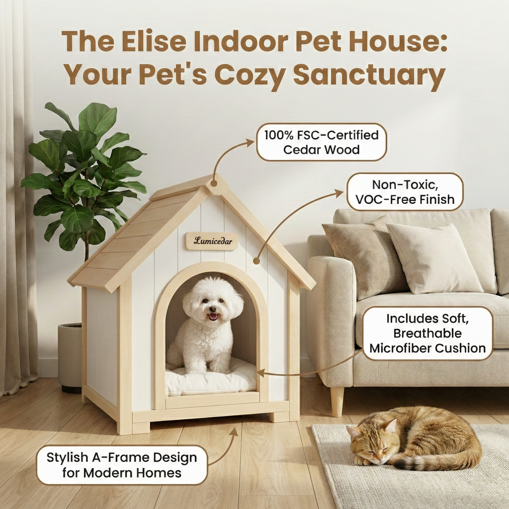 Modern Indoor Wooden Dog House with EVA Cushion – Solid Cedar Pet House for Small Dogs & Cats image 28