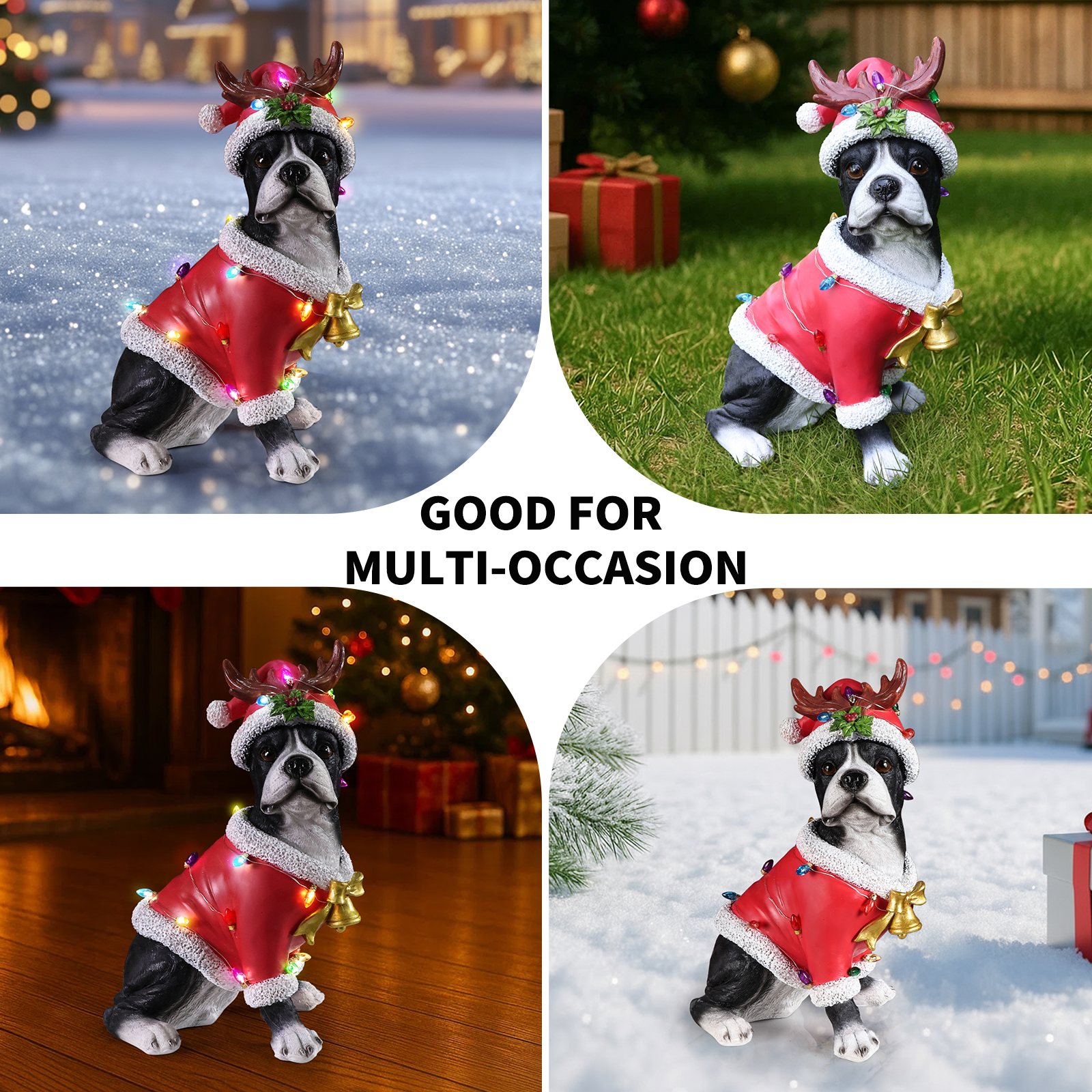Christmas Boston Terrier Statue, Holiday Dog Figurine in Santa Outfit image 12