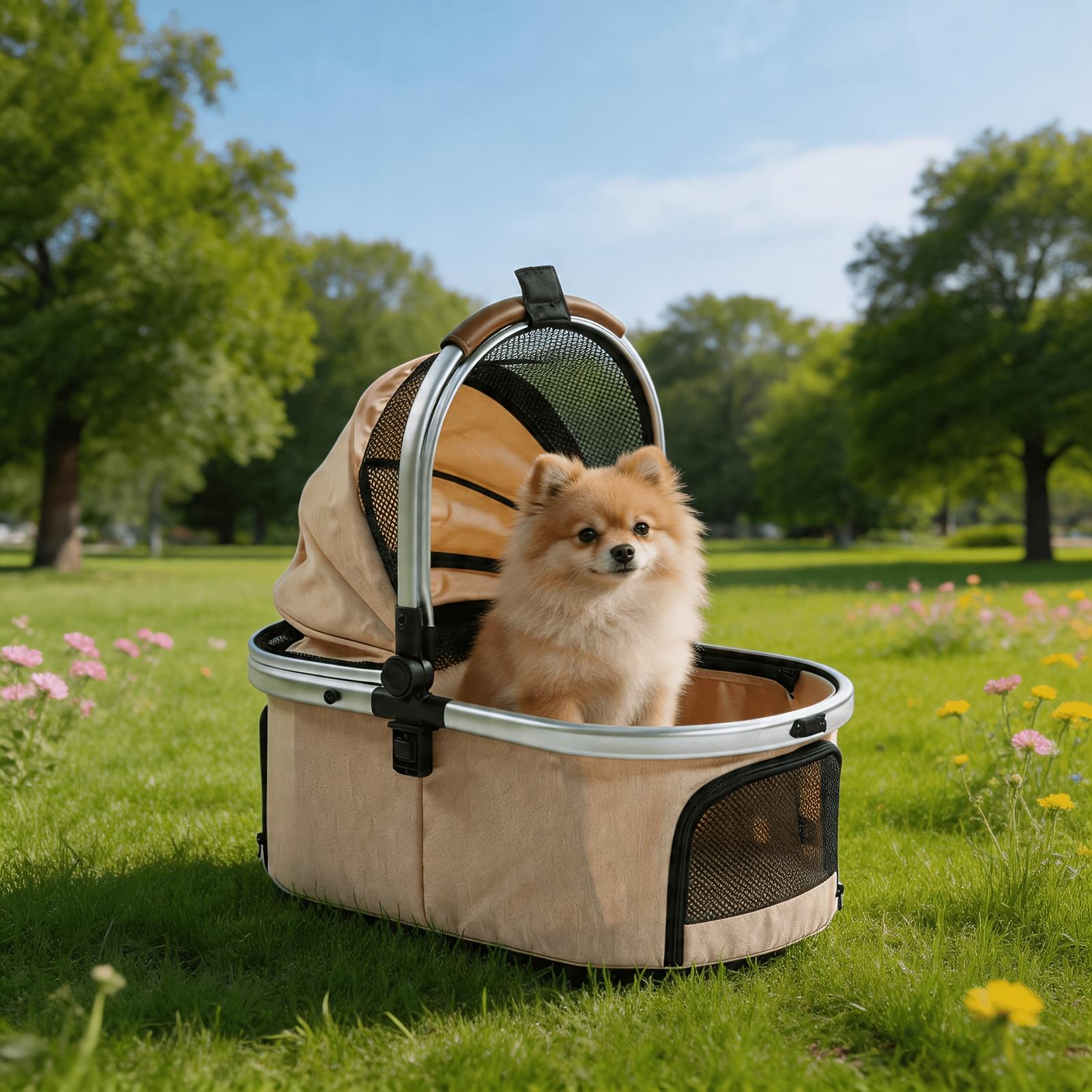 Versatile Pet Stroller For Small To Medium Dogs And Cats  Lightweight, Foldable, And Multi-purpose With Detachable Aluminum Frame Features Ventilated Mesh For Outings, Travel, And Walks. image 9
