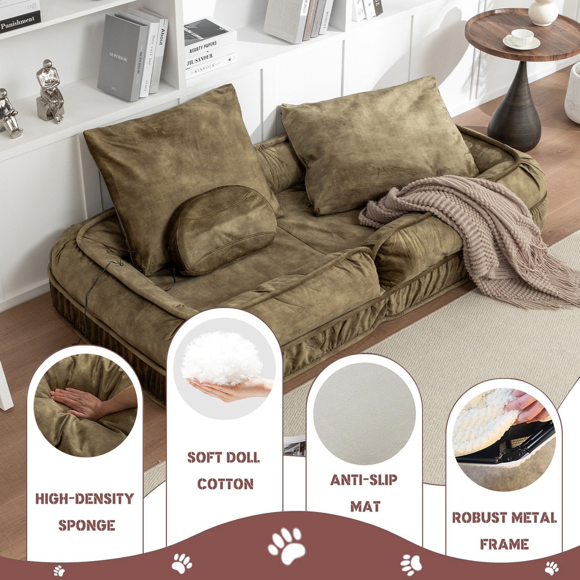 Upholstered Human Dog Bed for Adult & Pets,with 5 Adjustable Position &Massage Pillow, Bean Bag floor sofa with 2 Soft Pillows image 12