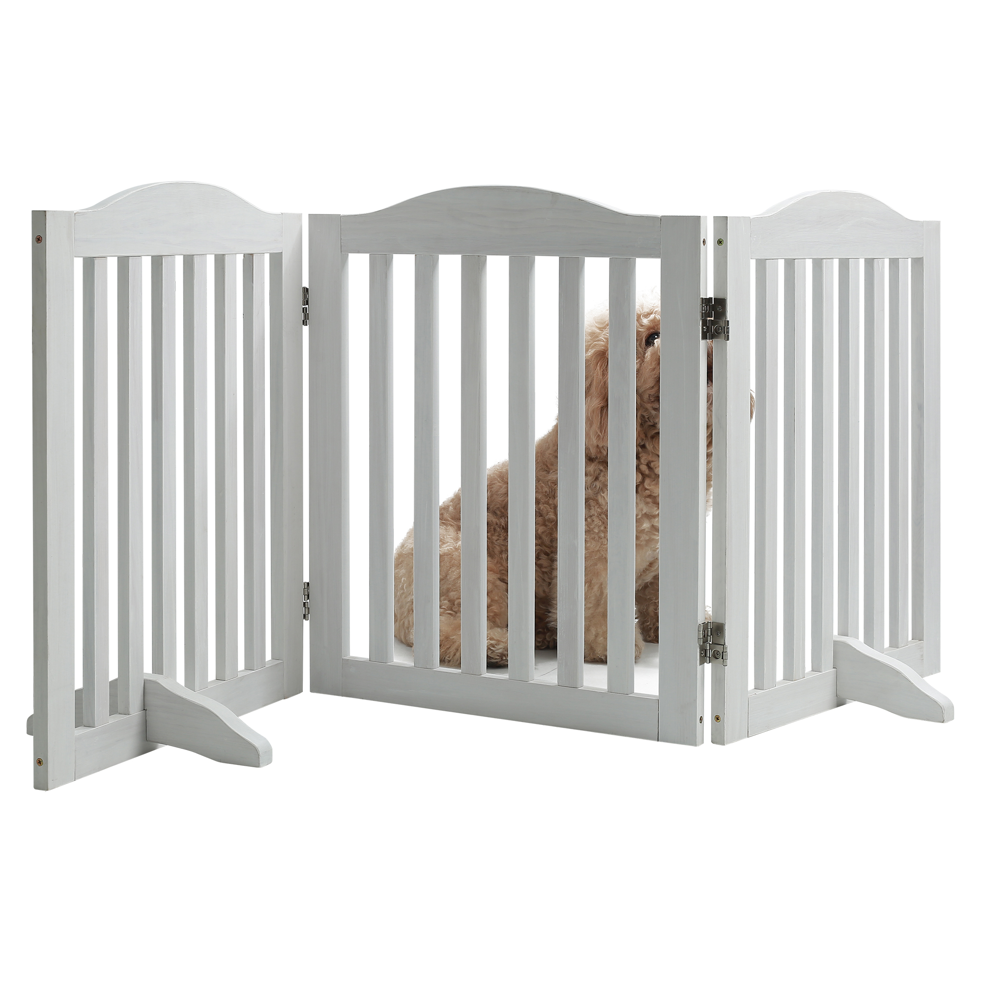 Wooden Freestanding Foldable Pet Gate for Dogs, 24 inch 3 Panels Step Over Fence, Dog Gate for The House, Doorway, image 10