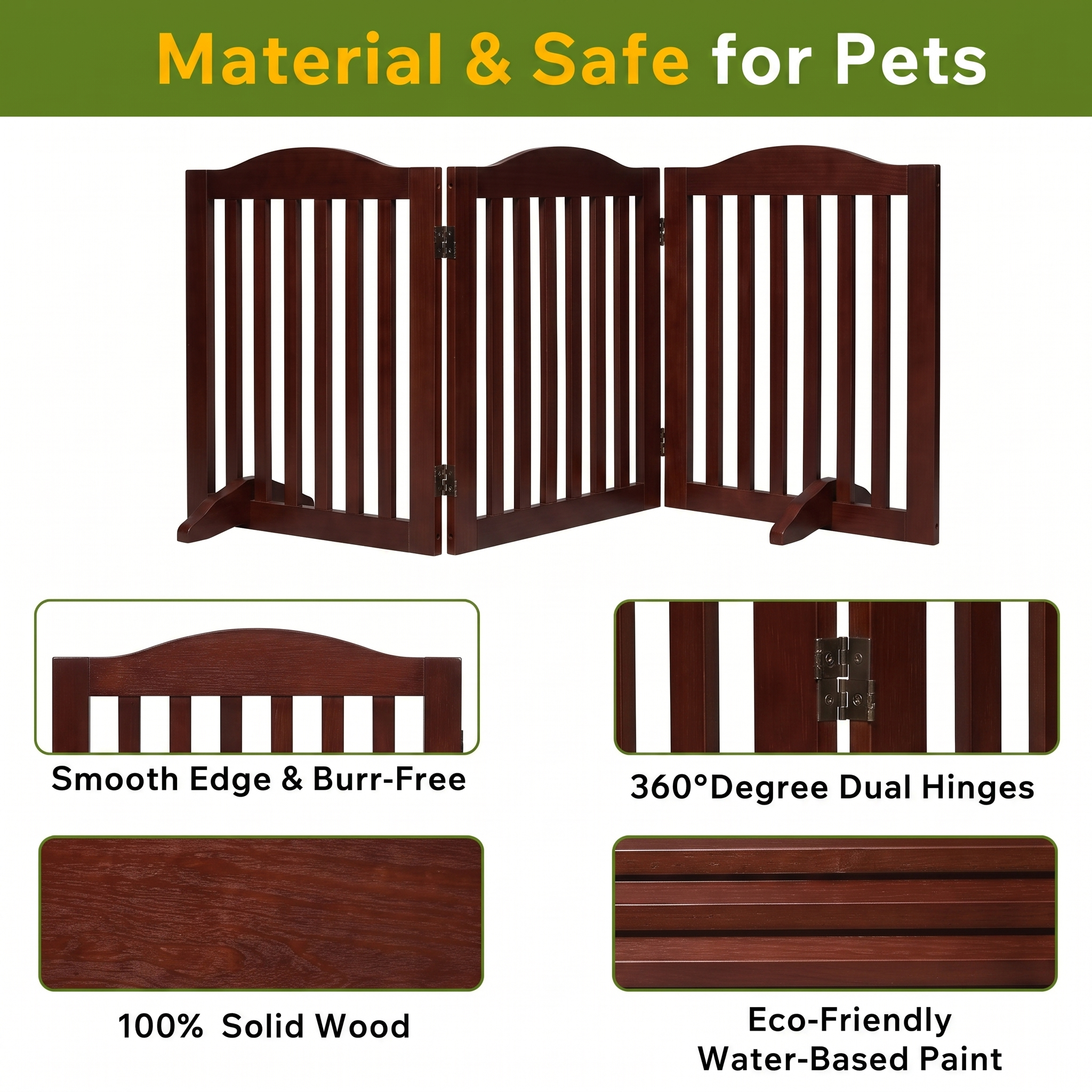 Wooden Freestanding Foldable Pet Gate for Dogs, 24 inch 3 Panels Step Over Fence, Dog Gate for The House, Doorway, image 7