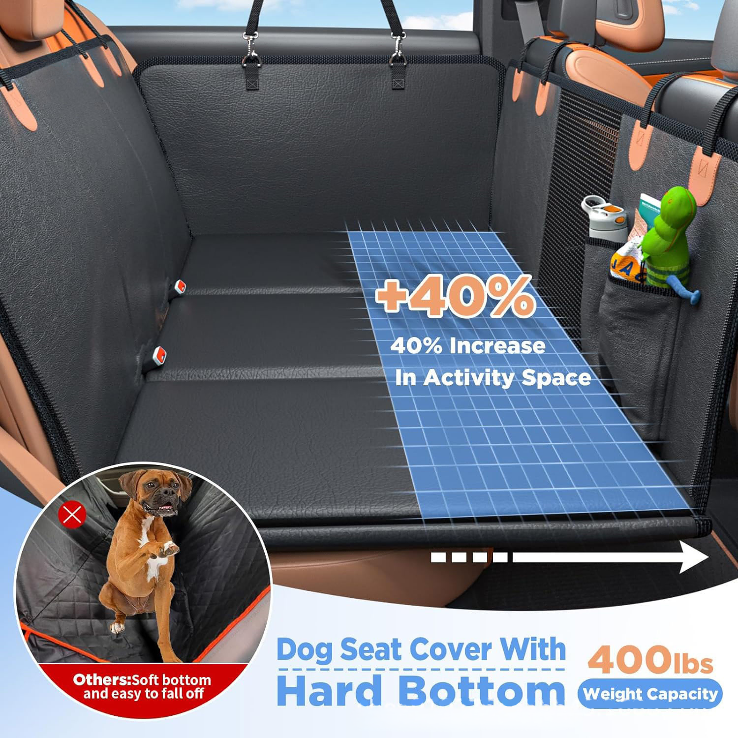 PU Leather Back Seat Extender For Dogs, 2026 Upgraded Hard Bottom Dog Car Seat Cover For Back Seat Holds , Waterproof Dog Car Hammock Anti-Scratch Pet Seat Protector For Car And SUV image 3