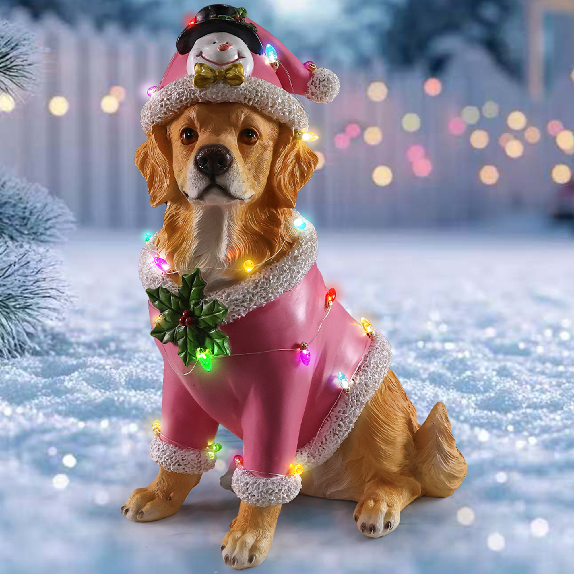 Christmas Golden Retriever Statue, Holiday Dog Figurine in Pink Santa Outfit image 21
