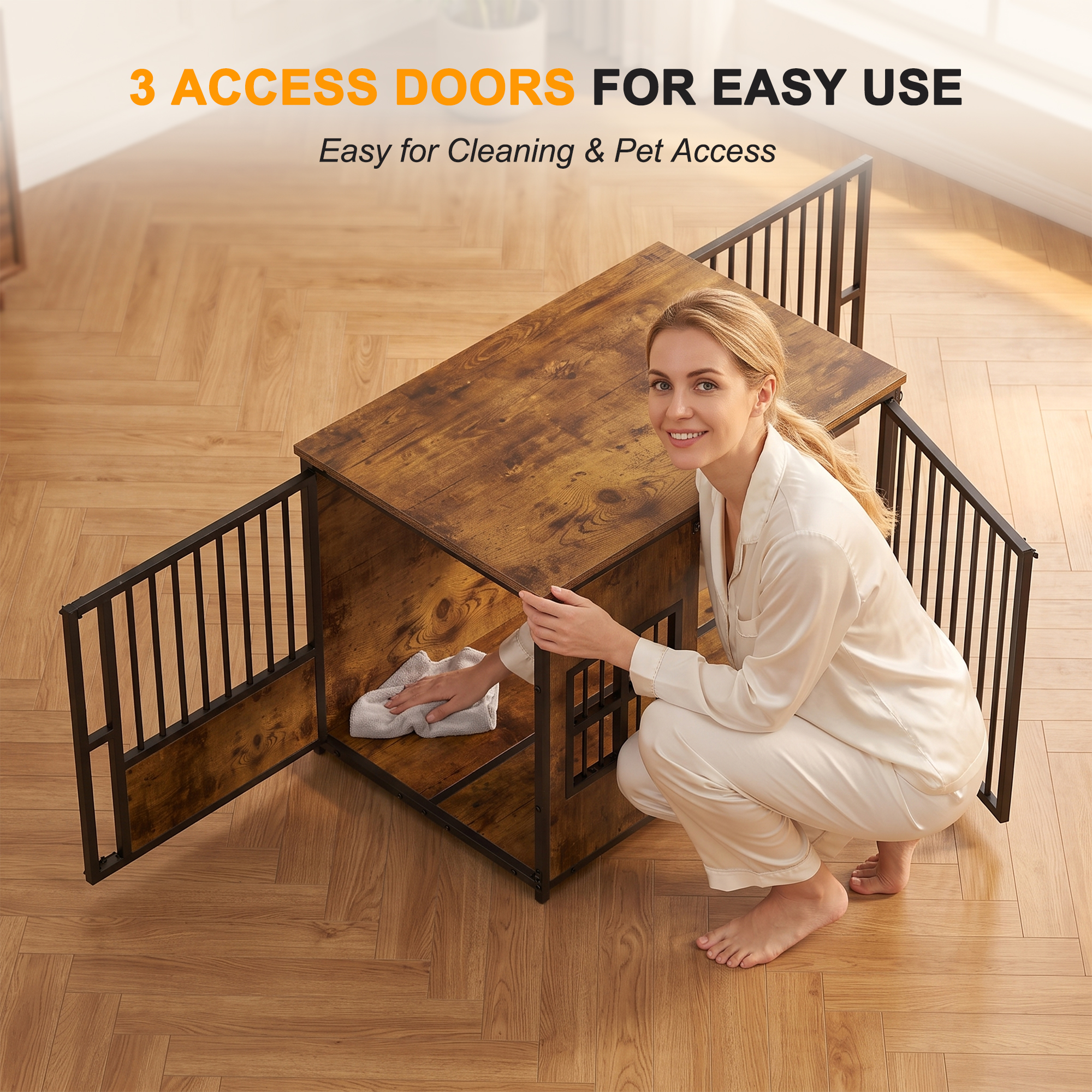 Wooden Dog Crate Furniture, Large Dog Kennel with Storage Top, Indoor Pet Cage image 12