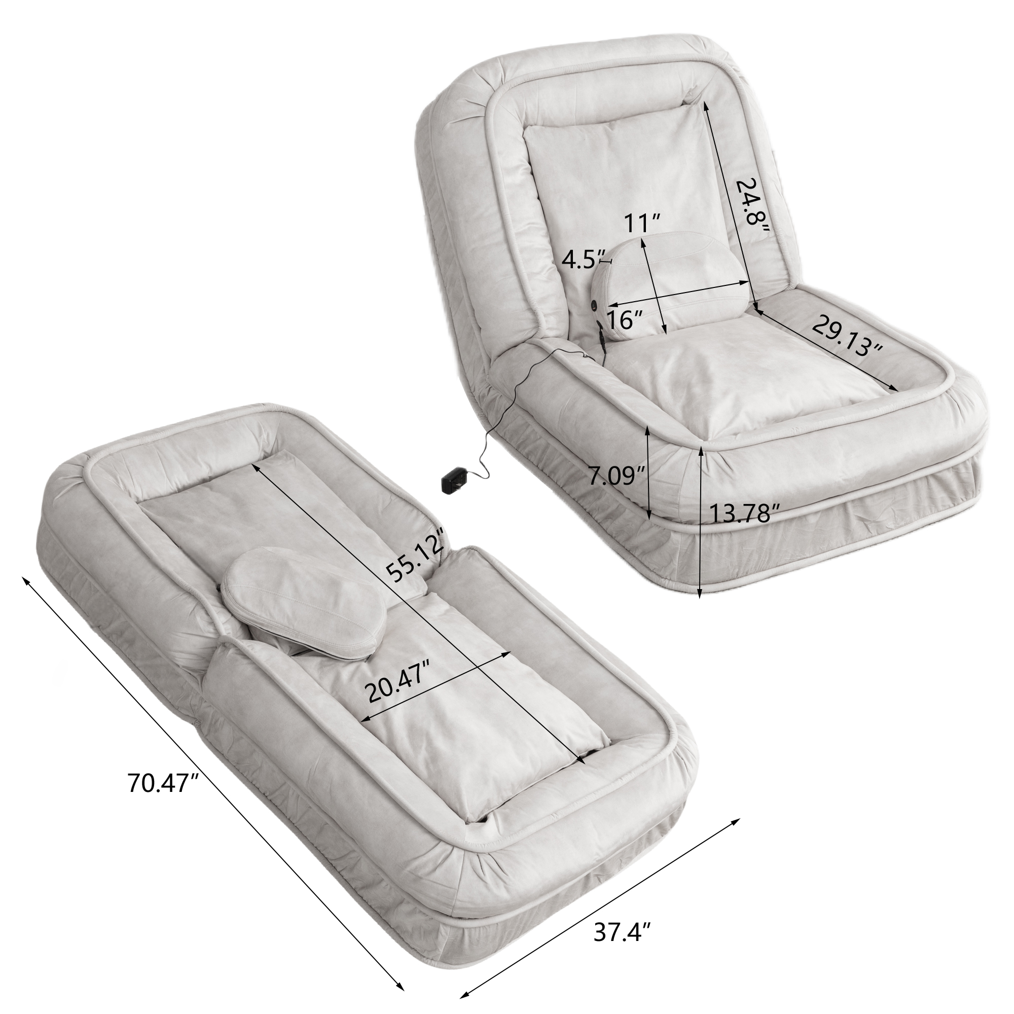 Upholstered Human Dog Bed for Adult & Pets,with 5 Adjustable Position &Massage Pillow, Bean Bag floor sofa with 2 Soft Pillows image 11