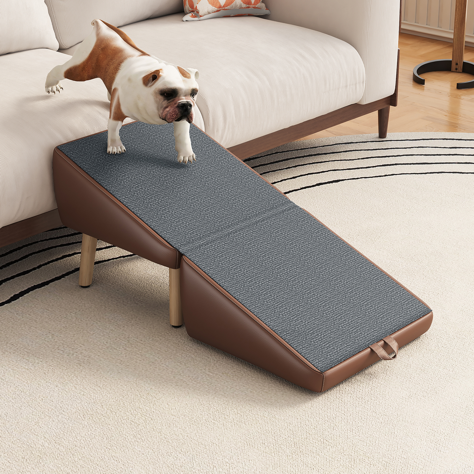 (UPGRADED) Dog Stairs for Small Dogs and Cats, Dog Ramp for Couch and Bed, Foldable 2-in-1 Wooden Pet Steps for Puppy, Split Ottoman Design (BROWN) image 4