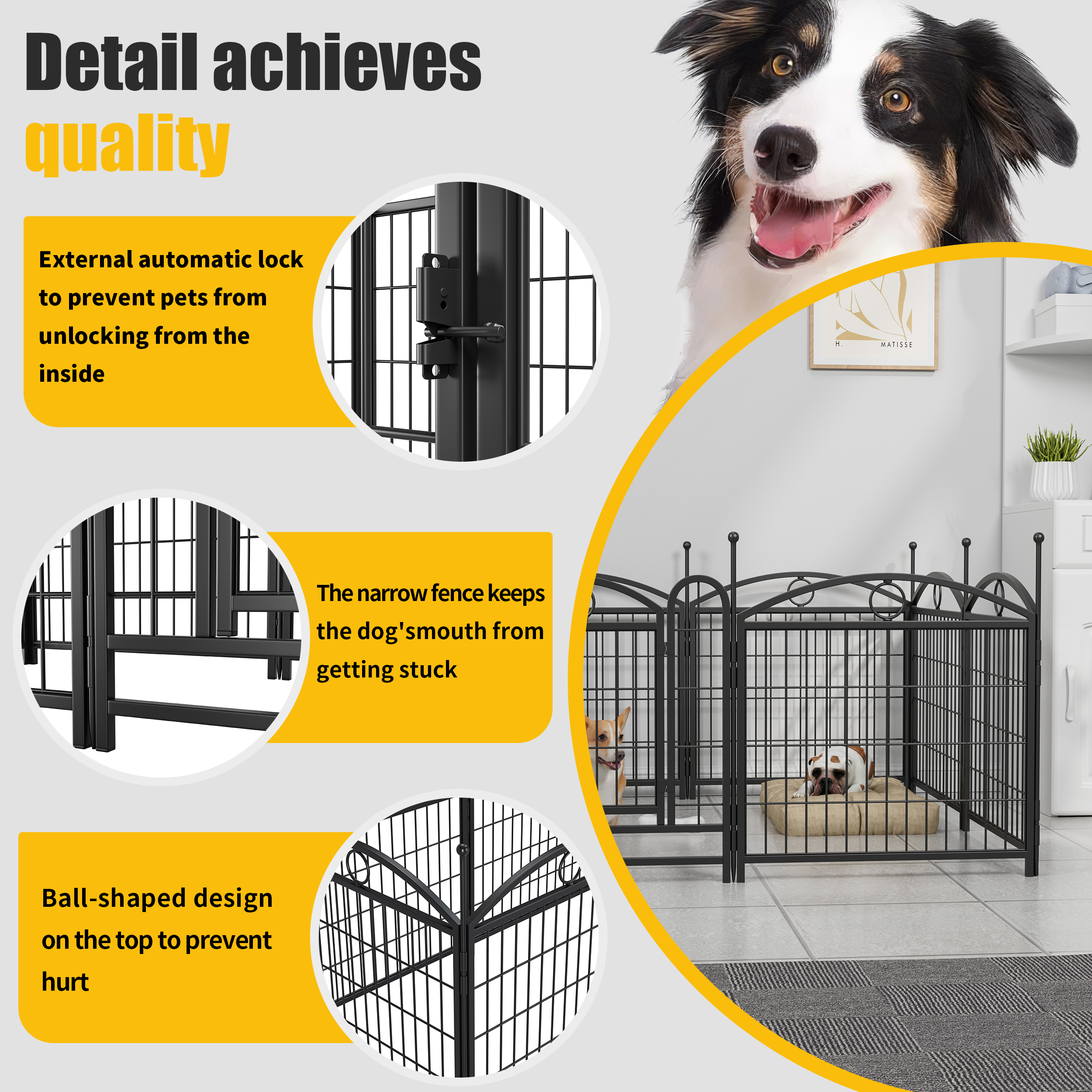 Dog Playpen Indoor 24 inch 8 Panels Metal Dog Pen Pet Dog Fence Outdoor Exercise Pen with Doors, Heavy Duty Dog Fence Puppy Pen for Large Medium Small Dogs Indoor Outdoor Foldable Pet Exercise Pen image 3
