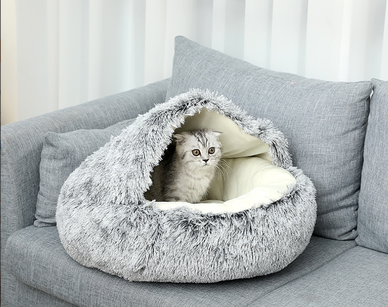 Long-haired Plush Warm Semi-enclosed Windproof Shell Cat Beds, Winter Pet Beds, Small And Medium-sized Dog And Cat Beds, Pet Supplies