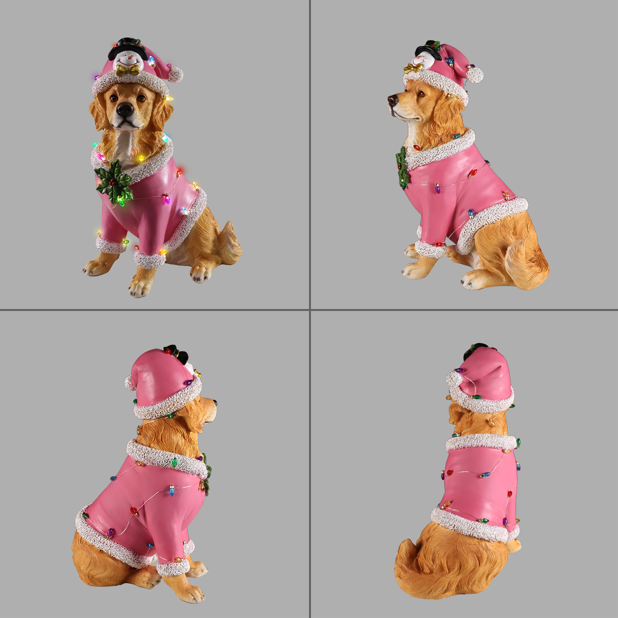 Christmas Golden Retriever Statue, Holiday Dog Figurine in Pink Santa Outfit image 10
