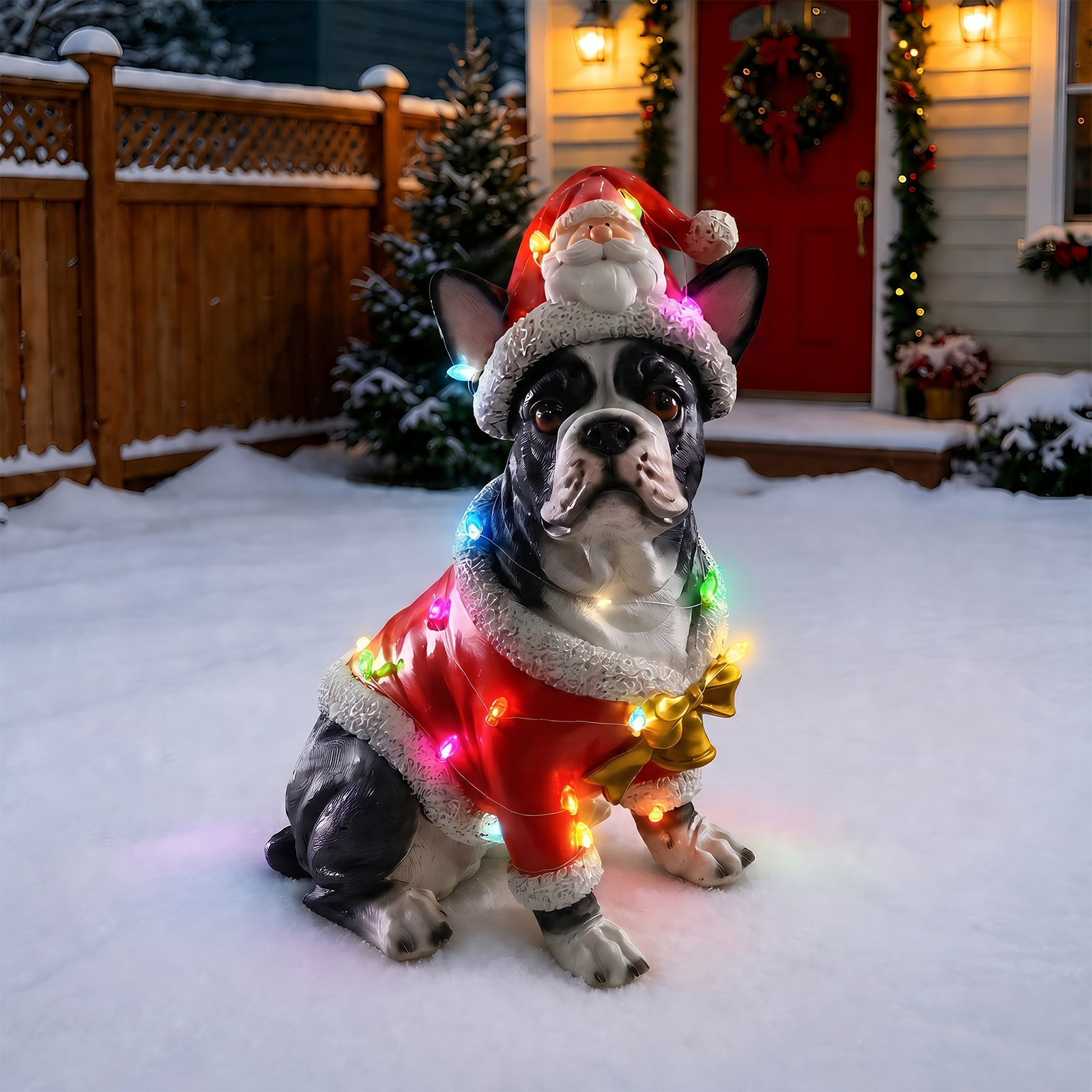 Christmas French Bulldog Statue, Holiday Dog Figurine in Santa Outfit image 5
