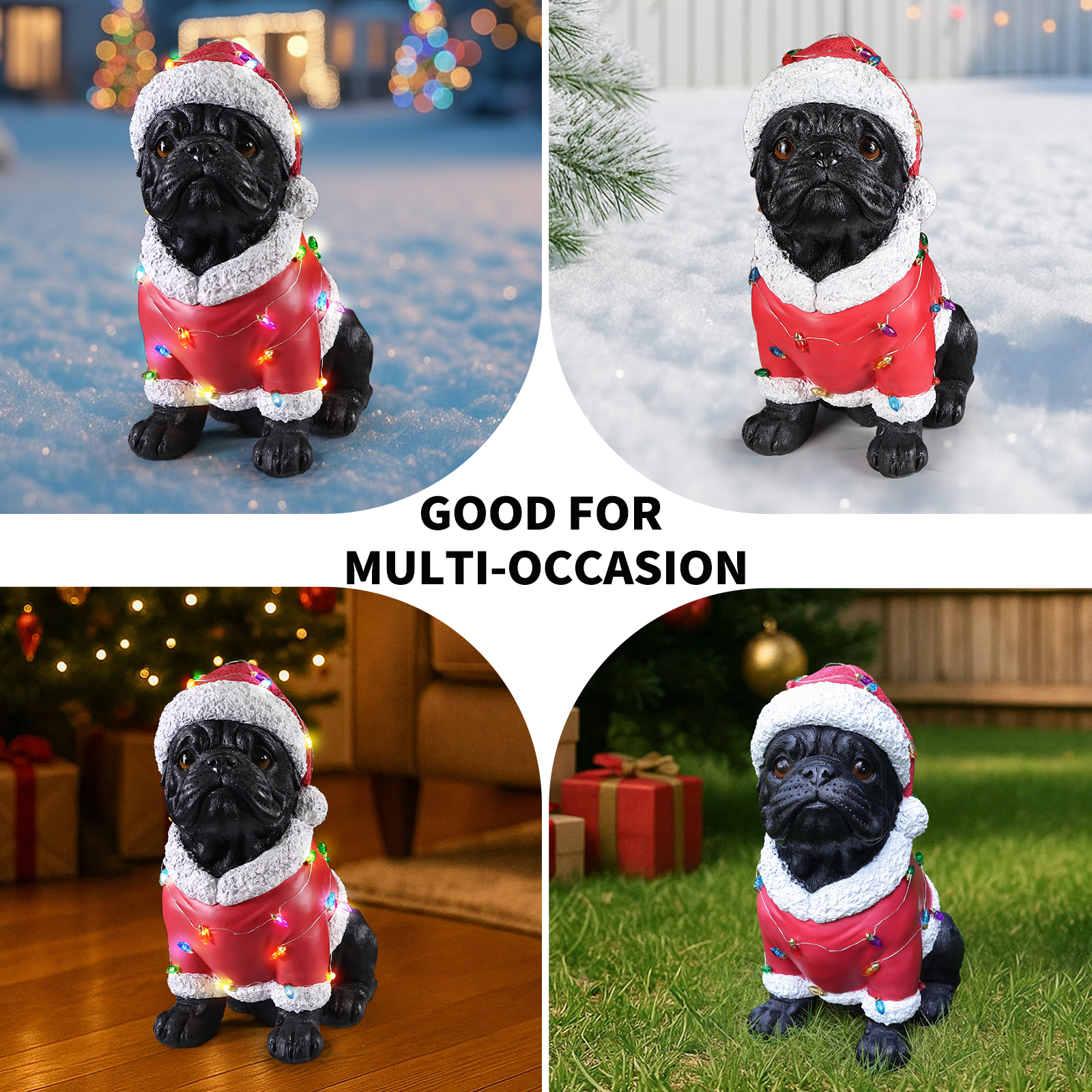 Christmas Pug Statue, Holiday Dog Figurine in Santa Outfit image 3