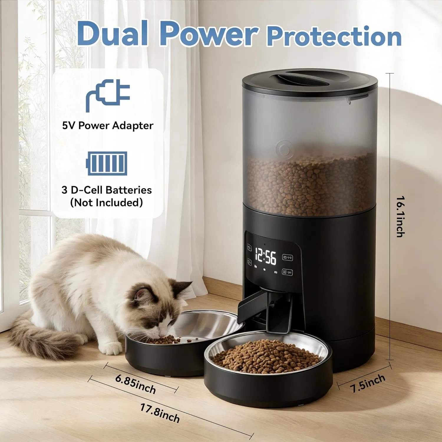 Automatic Dual Cat Feeder with Stainless Bowls image 8