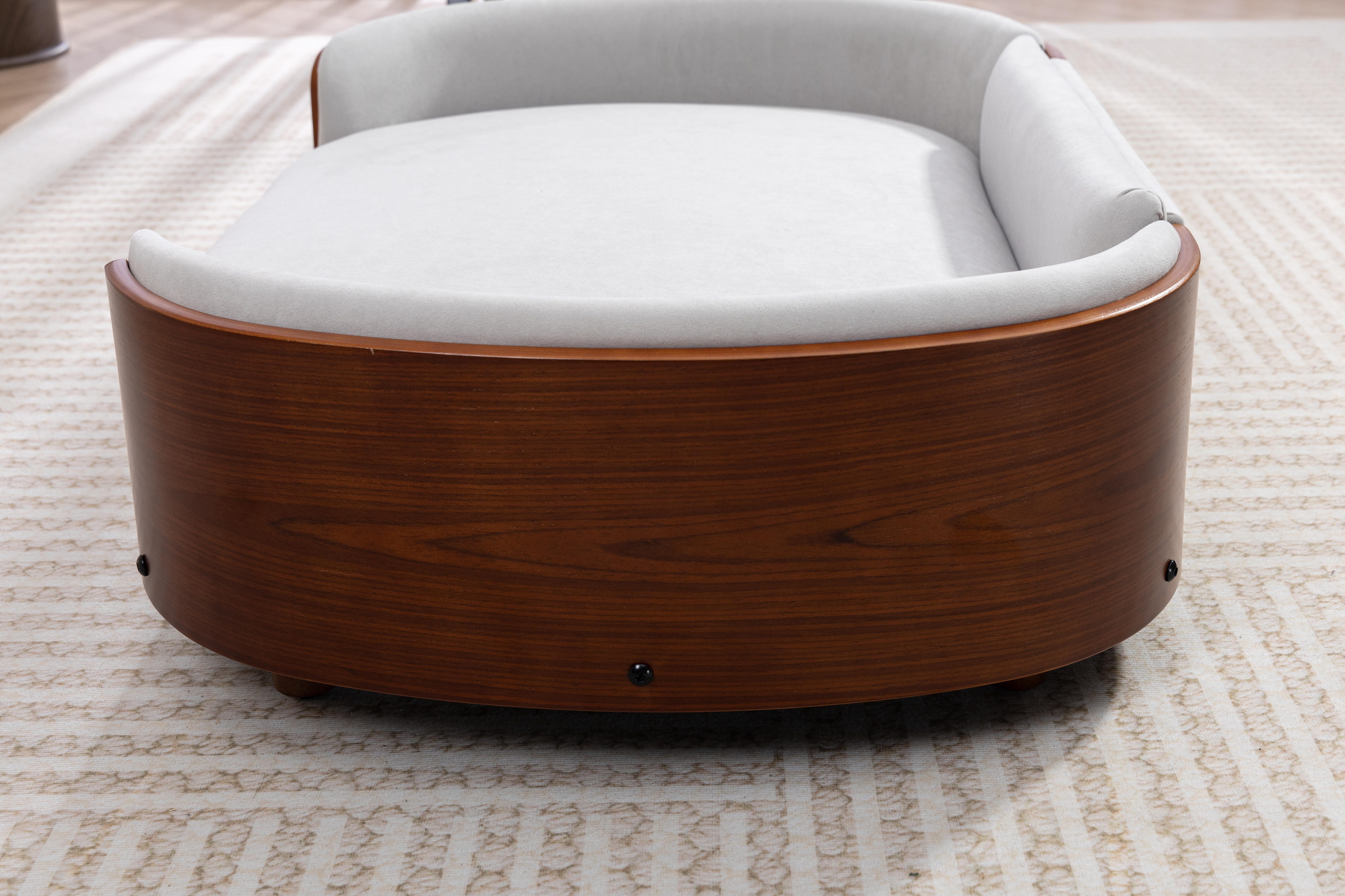 Scandinavian style Elevated Dog Bed Pet Sofa With Solid Wood legs and Walnut Bent Wood Back, Velvet Light Gray,Large Size image 15