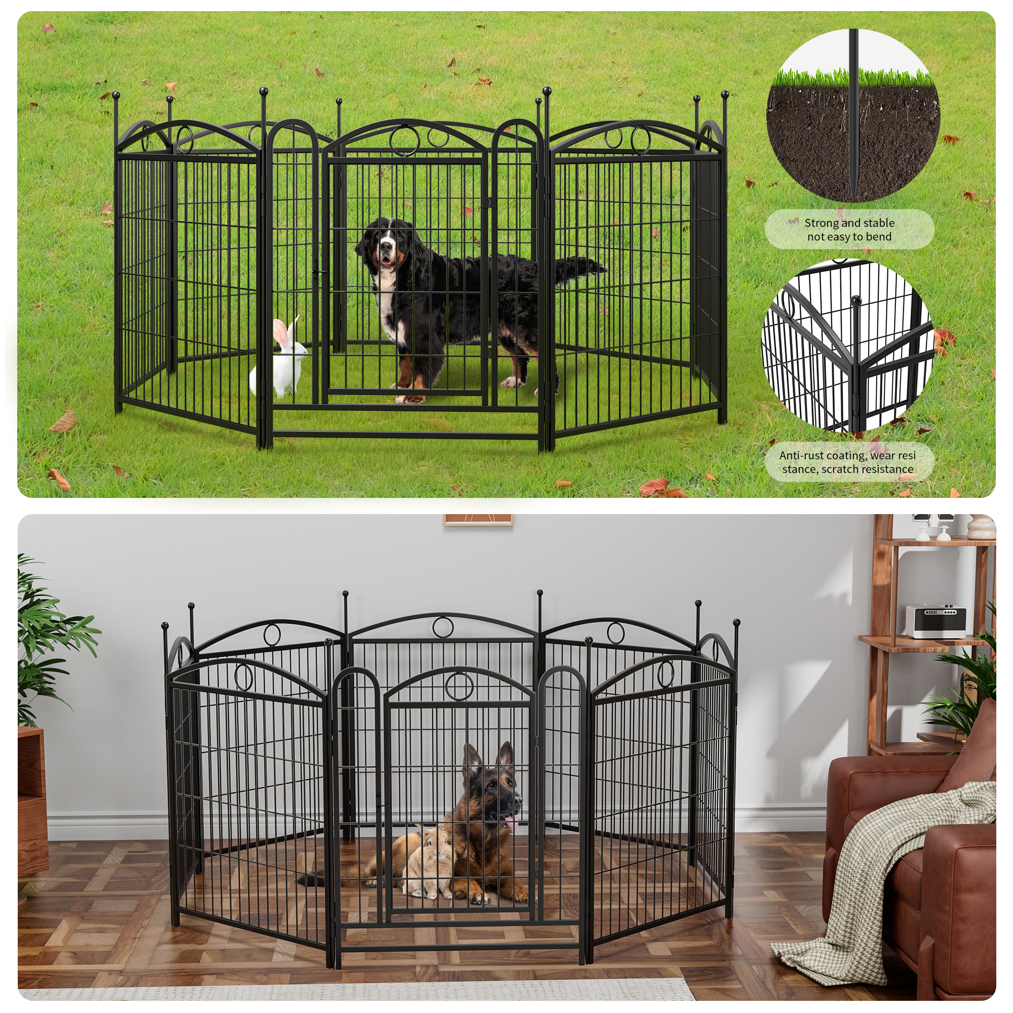 Dog Playpen Indoor 32 inch 8 Panels Metal Dog Pen Pet Dog Fence Outdoor Exercise Pen with Doors, Heavy Duty Dog Fence Puppy Pen for Large Medium Small Dogs Indoor Outdoor Foldable Pet Exercise Pen image 14