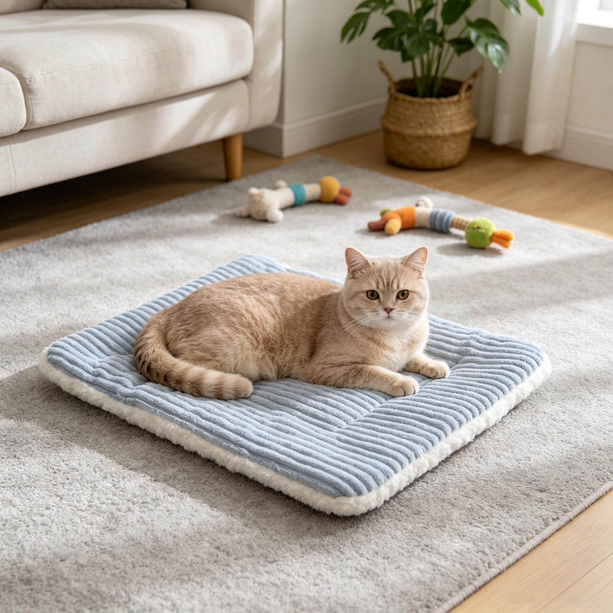 Double Sided Pet Bed Mat ,Striped Plush & Fleece Reversible Small Dog Cat Cushion Pad,Portable Washable Pet Sleeping Blanket For Puppy Kitten Indoor Cage Use image 5