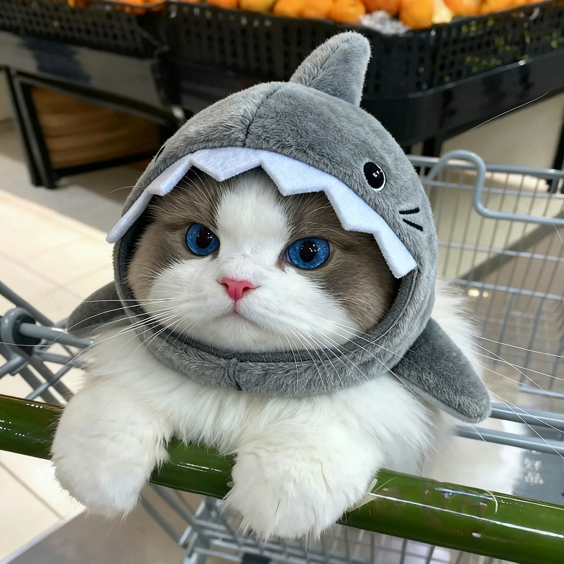 Warm Pet Cat Shark Headgear image 3