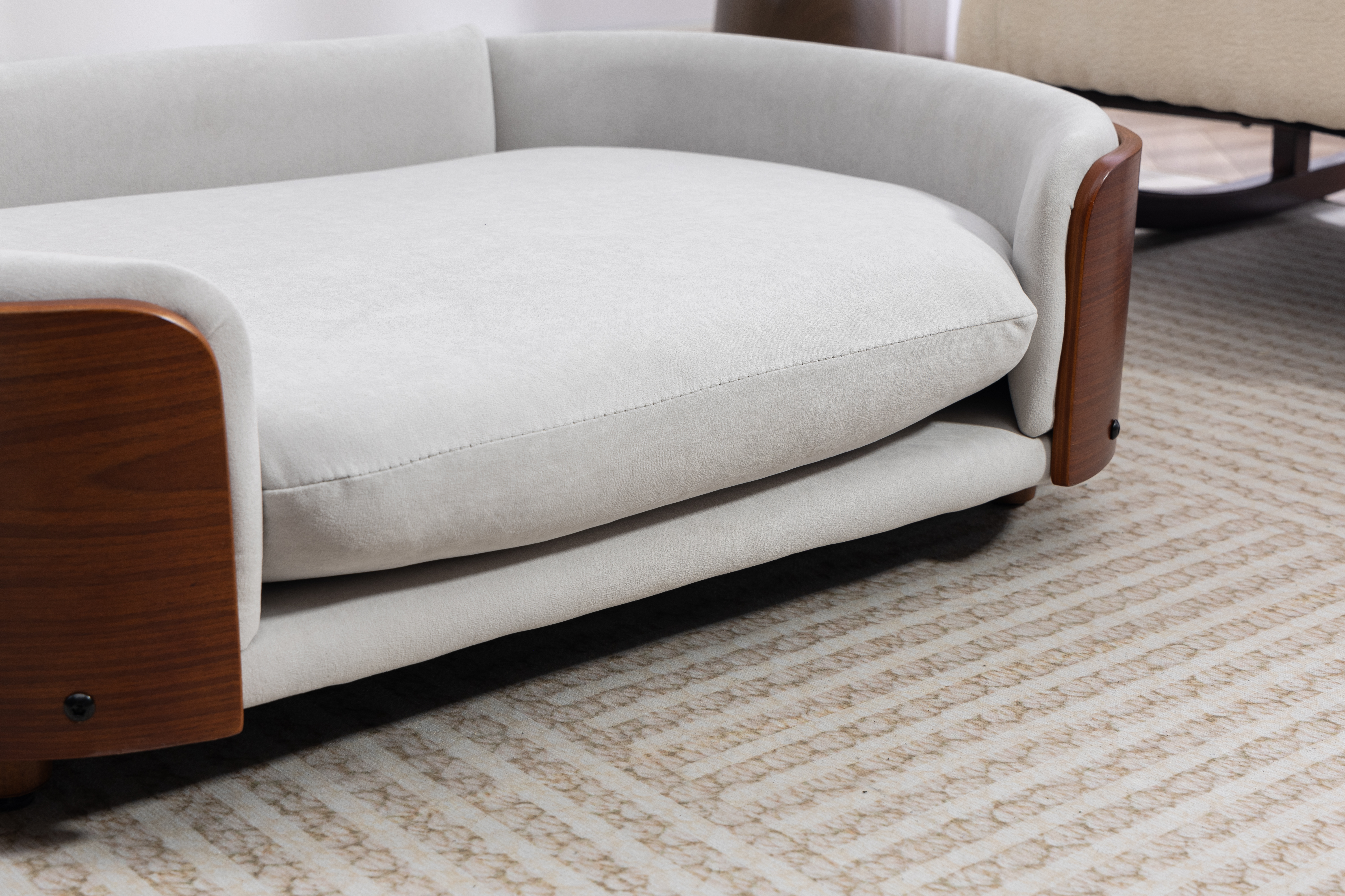 Scandinavian style Elevated Dog Bed Pet Sofa With Solid Wood legs and Walnut Bent Wood Back, Velvet Light Gray,Large Size image 22